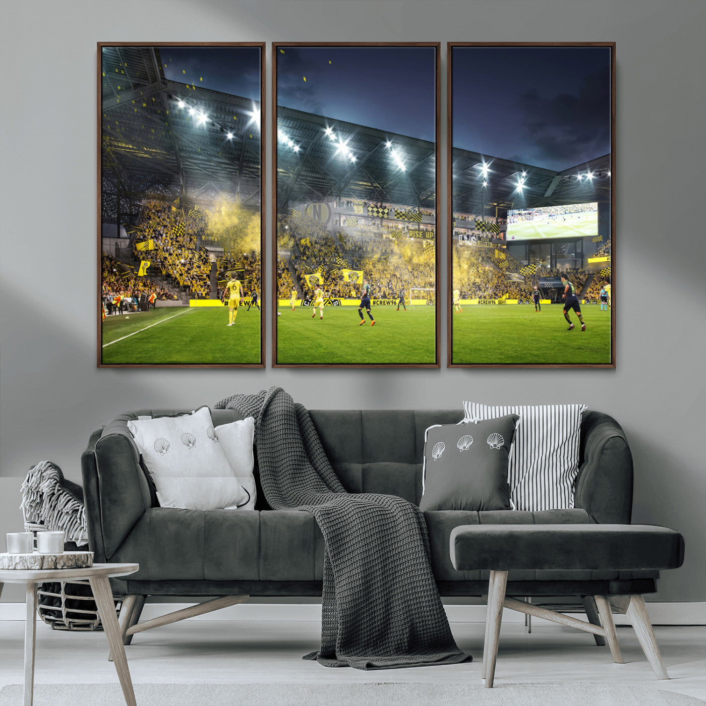 MGV-FC-48X32-3P - Columbus Crew Stadium Match Triple Canvas Wall Art - Dynamic MLS Game Scene Canvas Wall Art