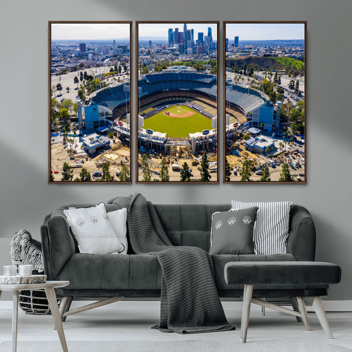 MGV-FC-48X32-3P - Los Angeles Dodgers Dodger Stadium Wall Art Canvas Print - MLB Baseball Stadium, Framed Los Angeles