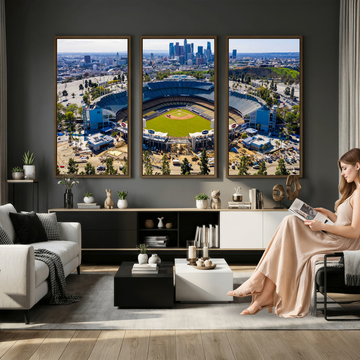 58596-MGV-CV-36X24 - Los Angeles Dodgers Dodger Stadium Wall Art Canvas Print, Extra Large Game Room Wall Decor