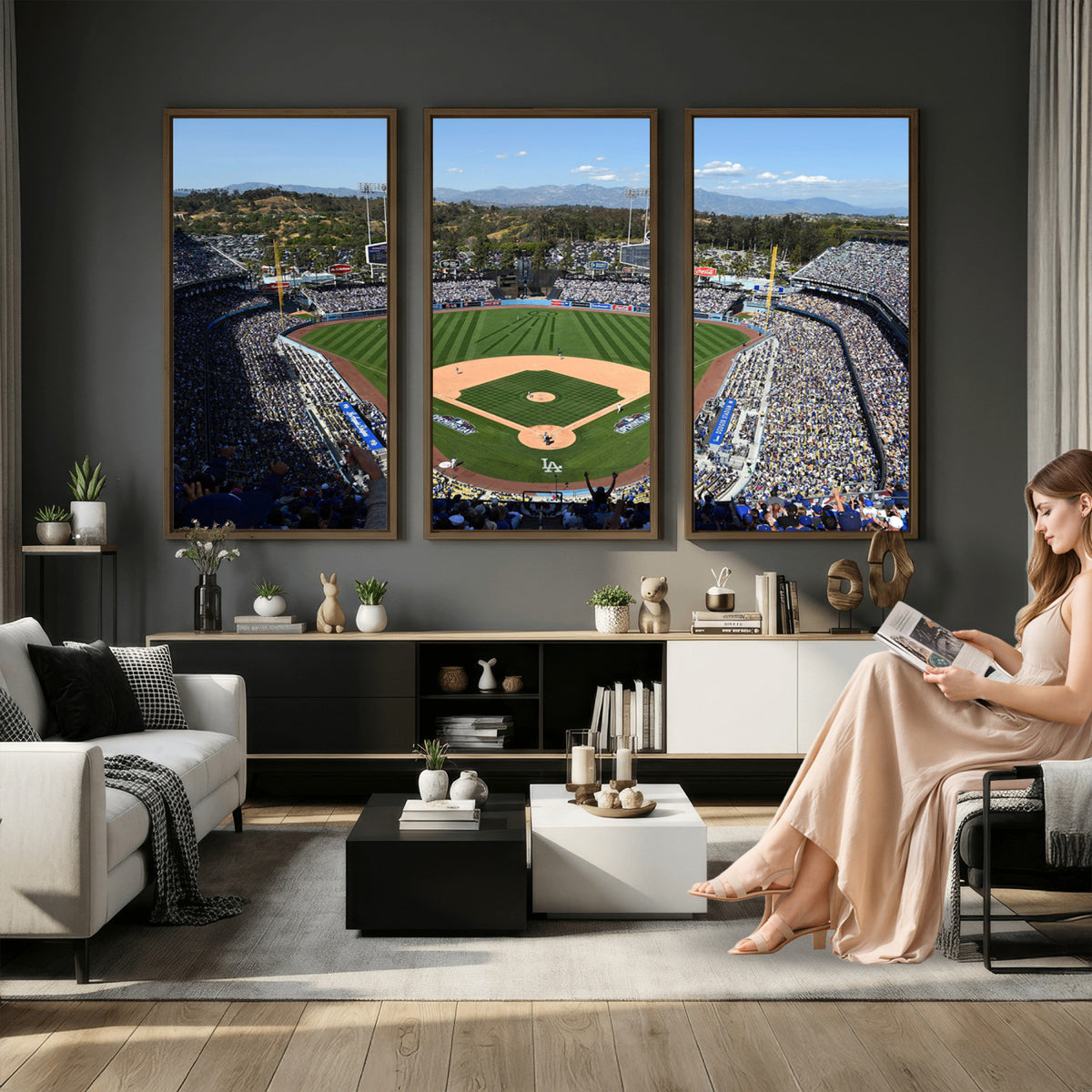 20436-MGV-CV-36X24 - Los Angeles Dodgers Dodger Stadium Wall Art Canvas Print, Framed and Ready to Hang