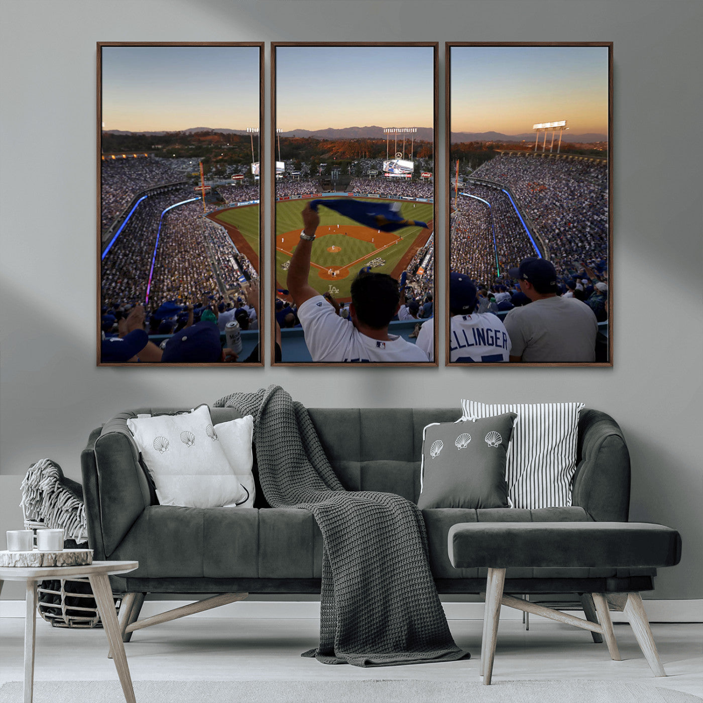 MGV-FC-48X32-3P - Dodger Stadium Sunset Game Triple Canvas Wall Art - Los Angeles Dodgers MLB Match