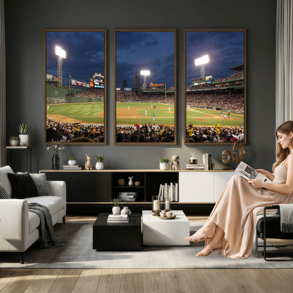 85099-MGV-CV-36X24 - Boston Red Sox Baseball Team Print Canvas, Massachusetts Fenway Park Stadium Wall Art