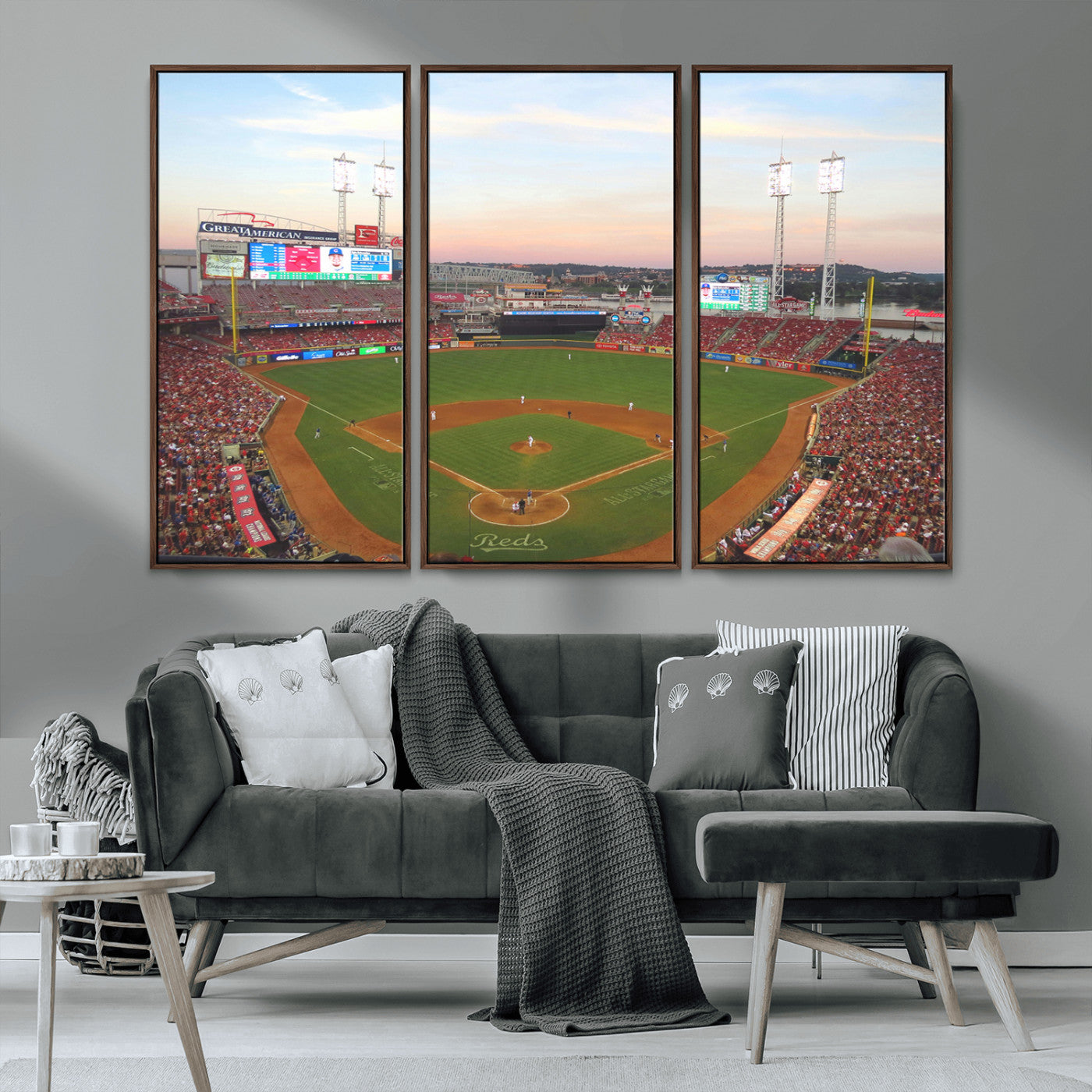 MGV-FC-48X32-3P - Cincinnati Reds Baseball Print Canvas- Cincinnati Great American Ball Park Stadium Wall Art Canvas