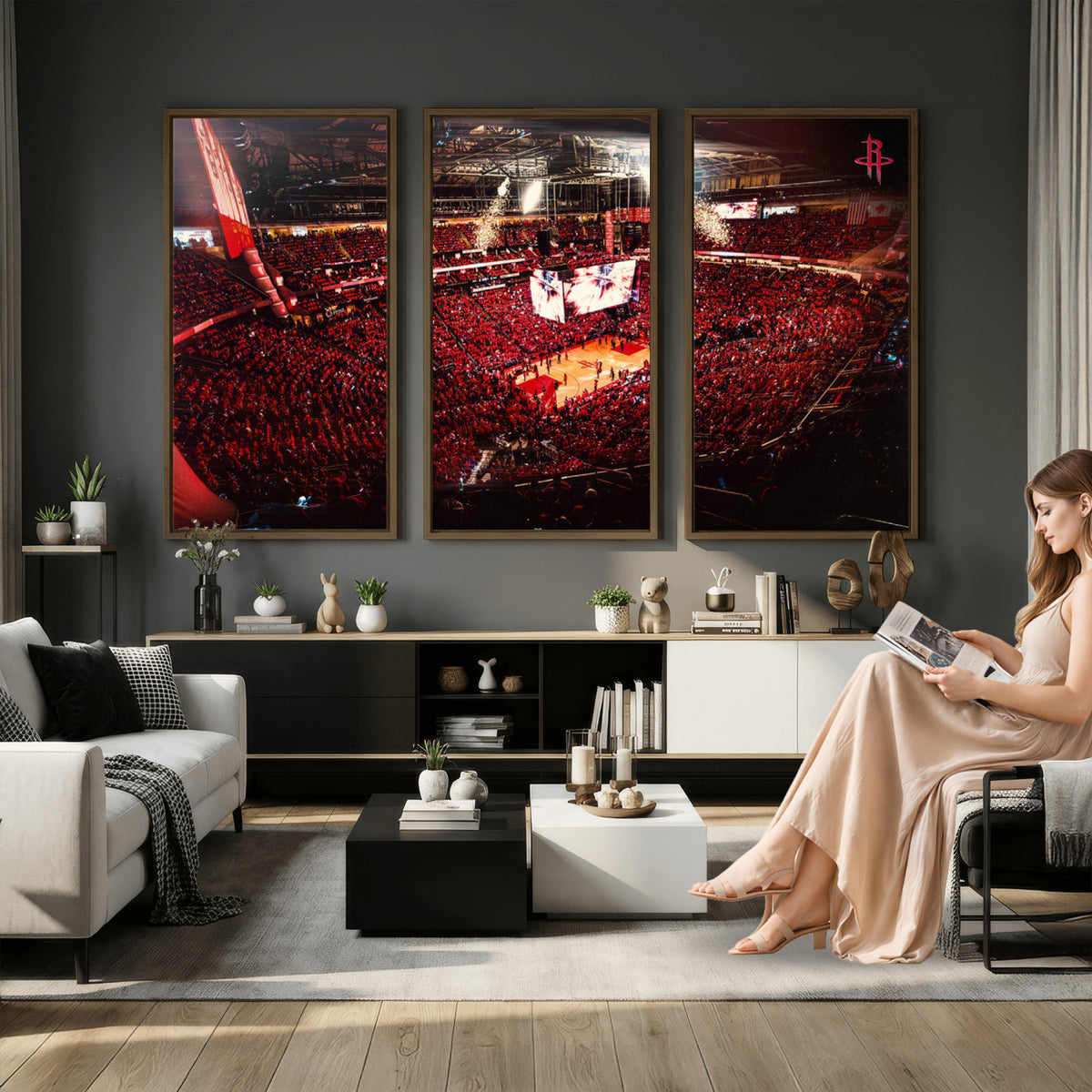 91527-MGV-CV-36X24 - Houston Rockets Basketball Team Print Canvas, Houston Toyota Center Arena Wall Art