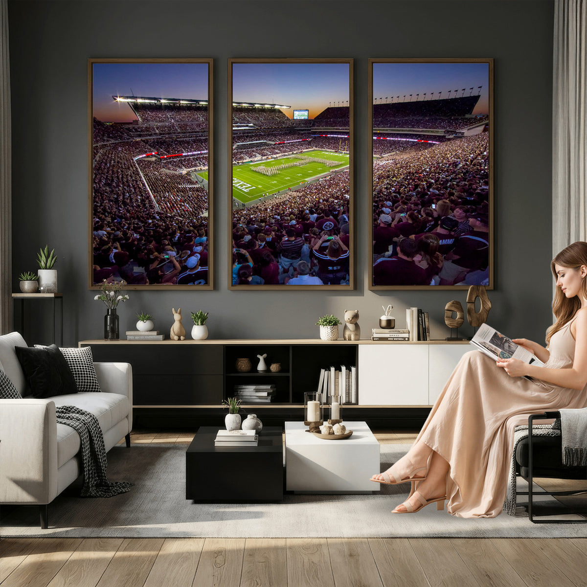 25148-MGV-CV-36X24 - Texas A&M University Aggies Football Team Print, College Station Kyle Field, Framed and Ready to Hang
