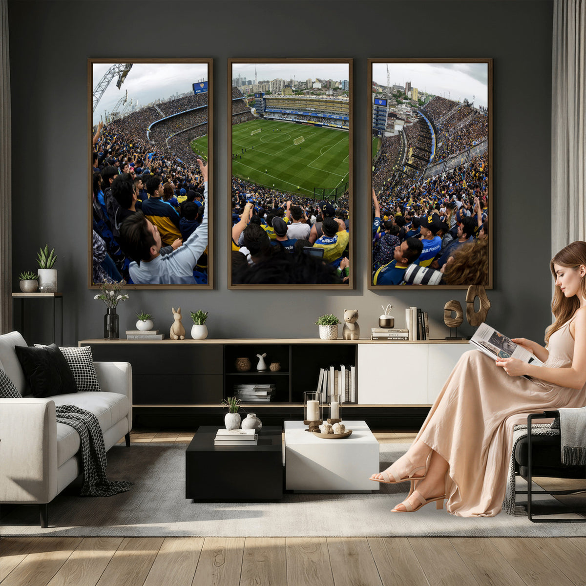 23173-MGV-CV-36X24 - Boca Juniors Soccer Team Print, Buenos Aires Bombonera, Framed and Ready to Hang