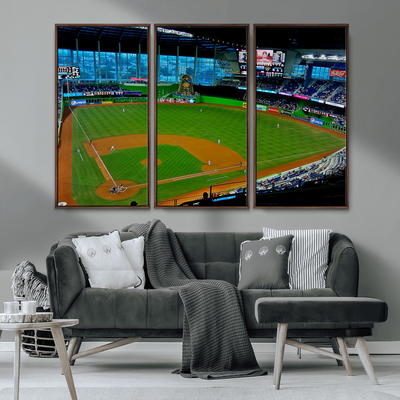 MGV-FC-48X32-3P - Miami Marlins Baseball Team Print - Miami LoanDepot Park Stadium Wall Art Canvas Print