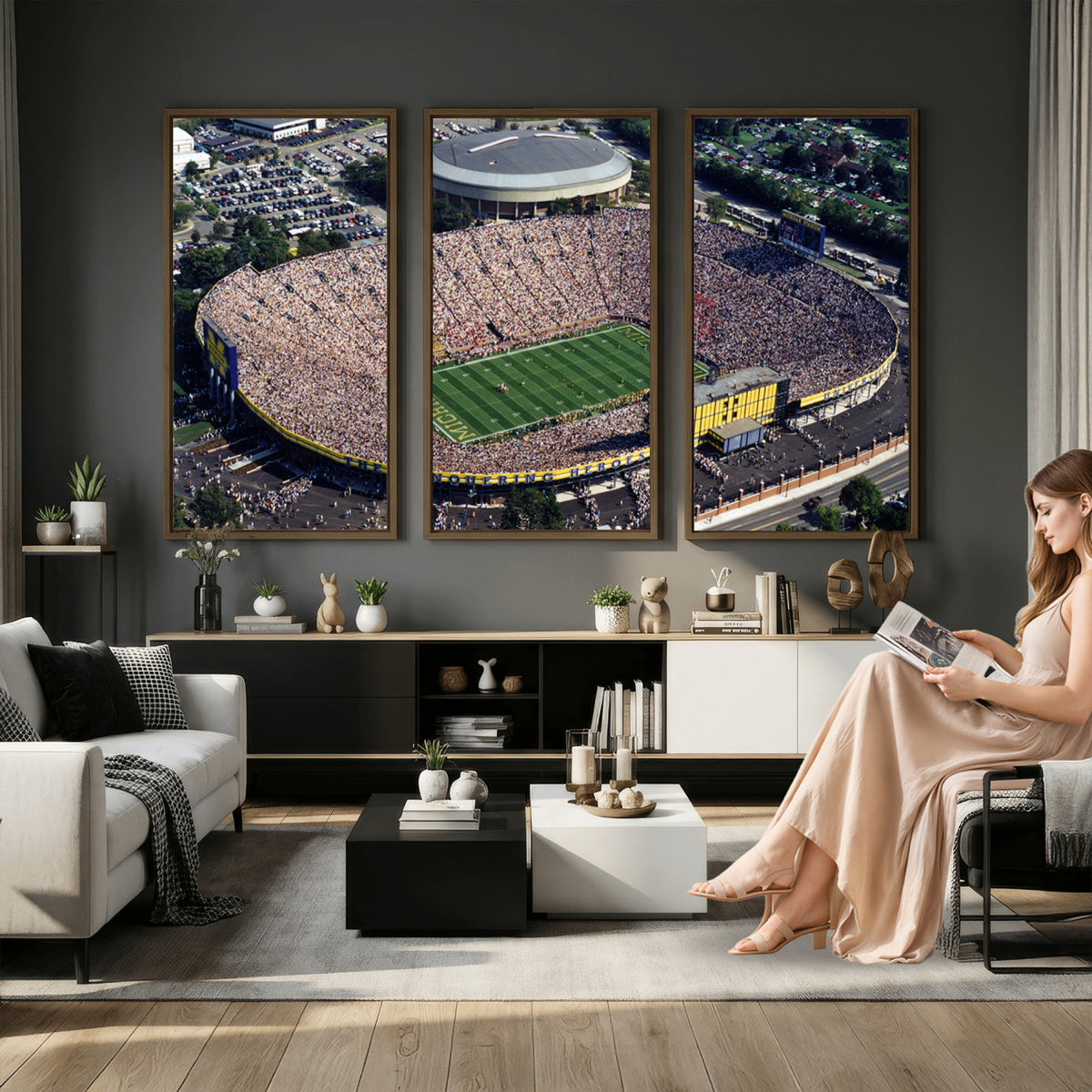 27314-MGV-CV-36X24 - Michigan Wolverines Football Team Print, Ann Arbor Michigan Stadium Wall Art