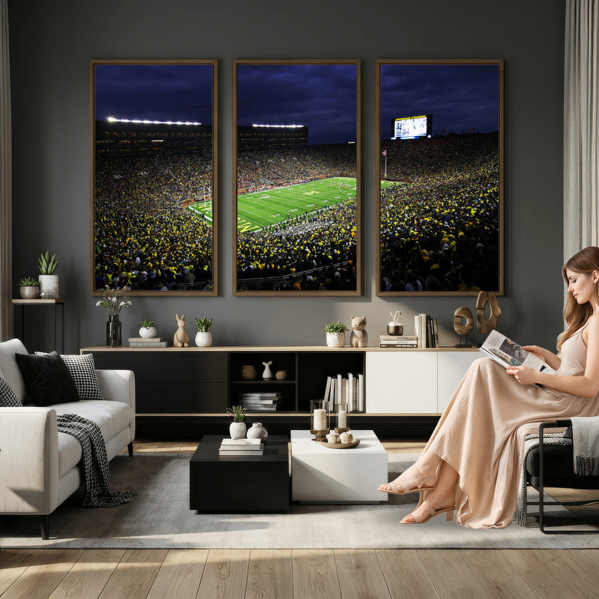 15448-MGV-CV-36X24 - Michigan Wolverines Football Canvas Wall Decor, Football Team Print, Ann Arbor Michigan Stadium