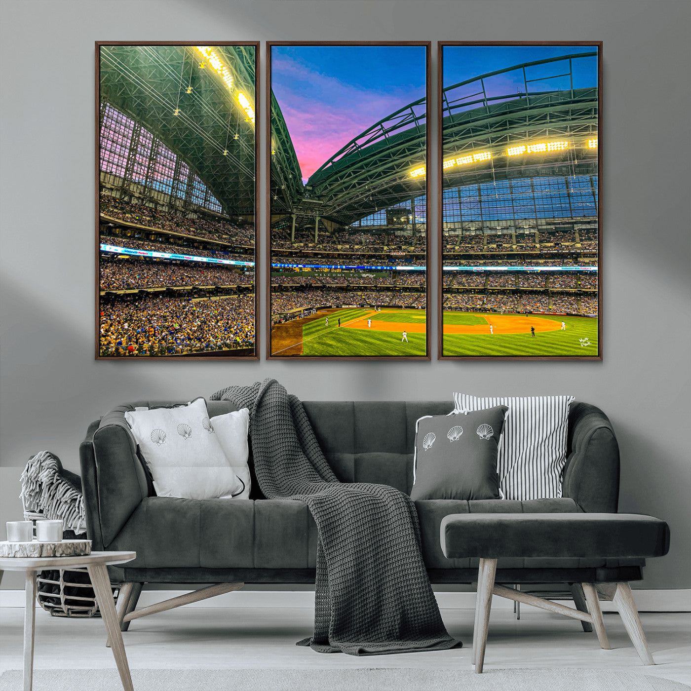 MGV-FC-48X32-3P - Milwaukee Brewers Baseball Team Print Canvas- American Family Field Stadium Wall Art Canvas Print