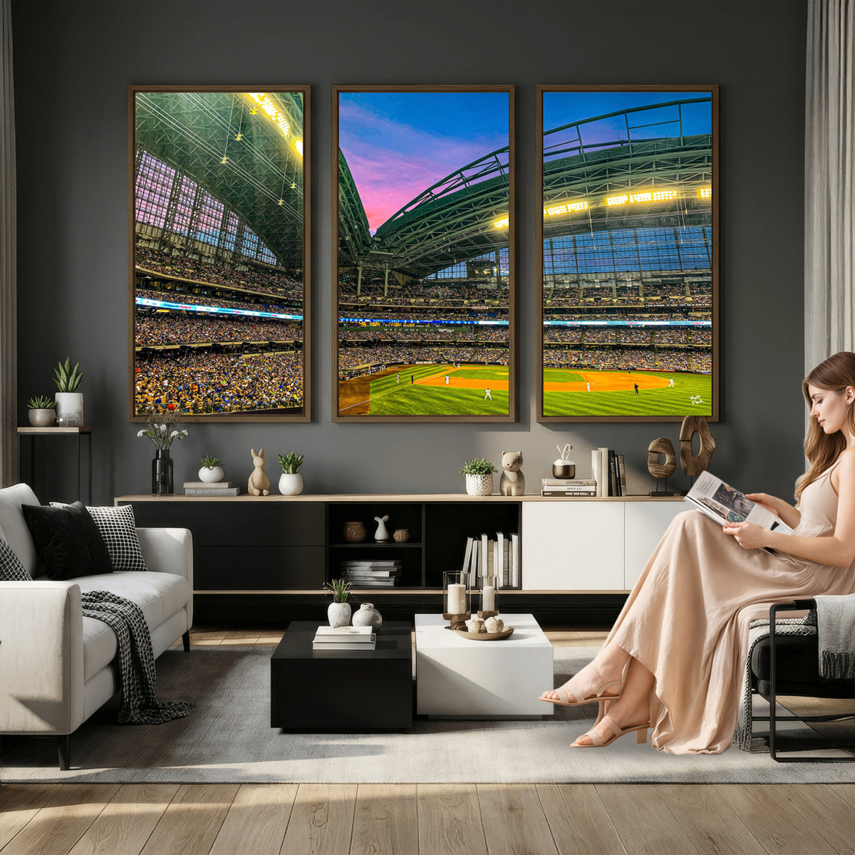 17006-MGV-CV-36X24 - Milwaukee Brewers Baseball Team Print Canvas, American Family Field Stadium Wall Art