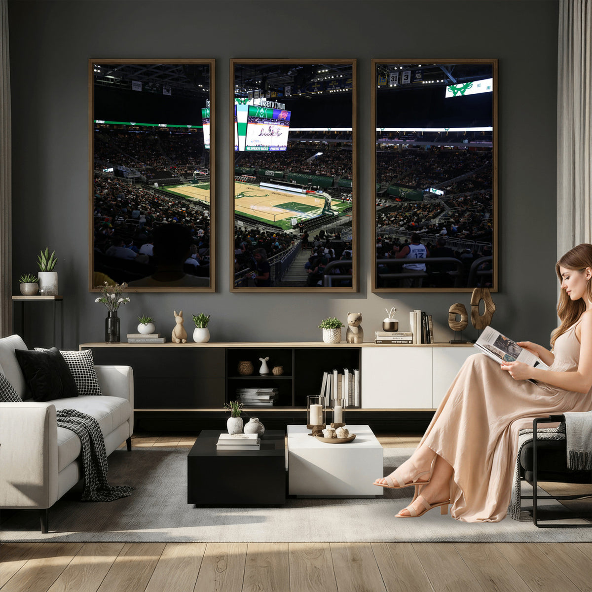 69882-MGV-CV-36X24 - Milwaukee Bucks Basketball Print, Fiserv Forum Stadium Wall Art