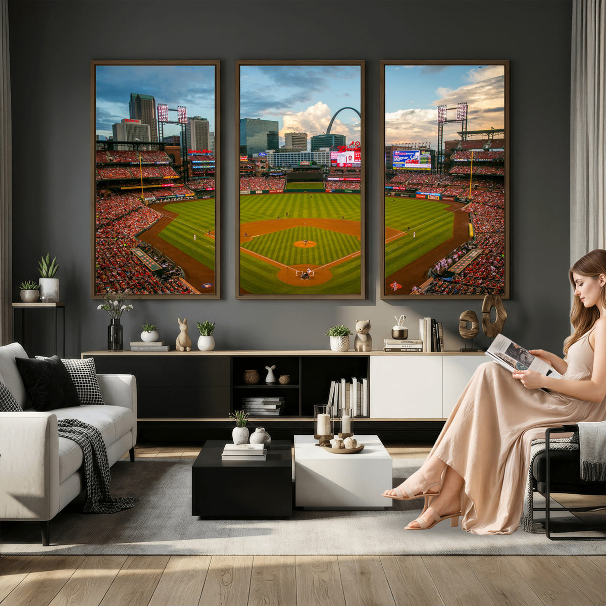 34054-MGV-CV-36X24 - St. Louis Cardinals Baseball Team Print, Busch Stadium Wall Art, Framed and Ready to Hang