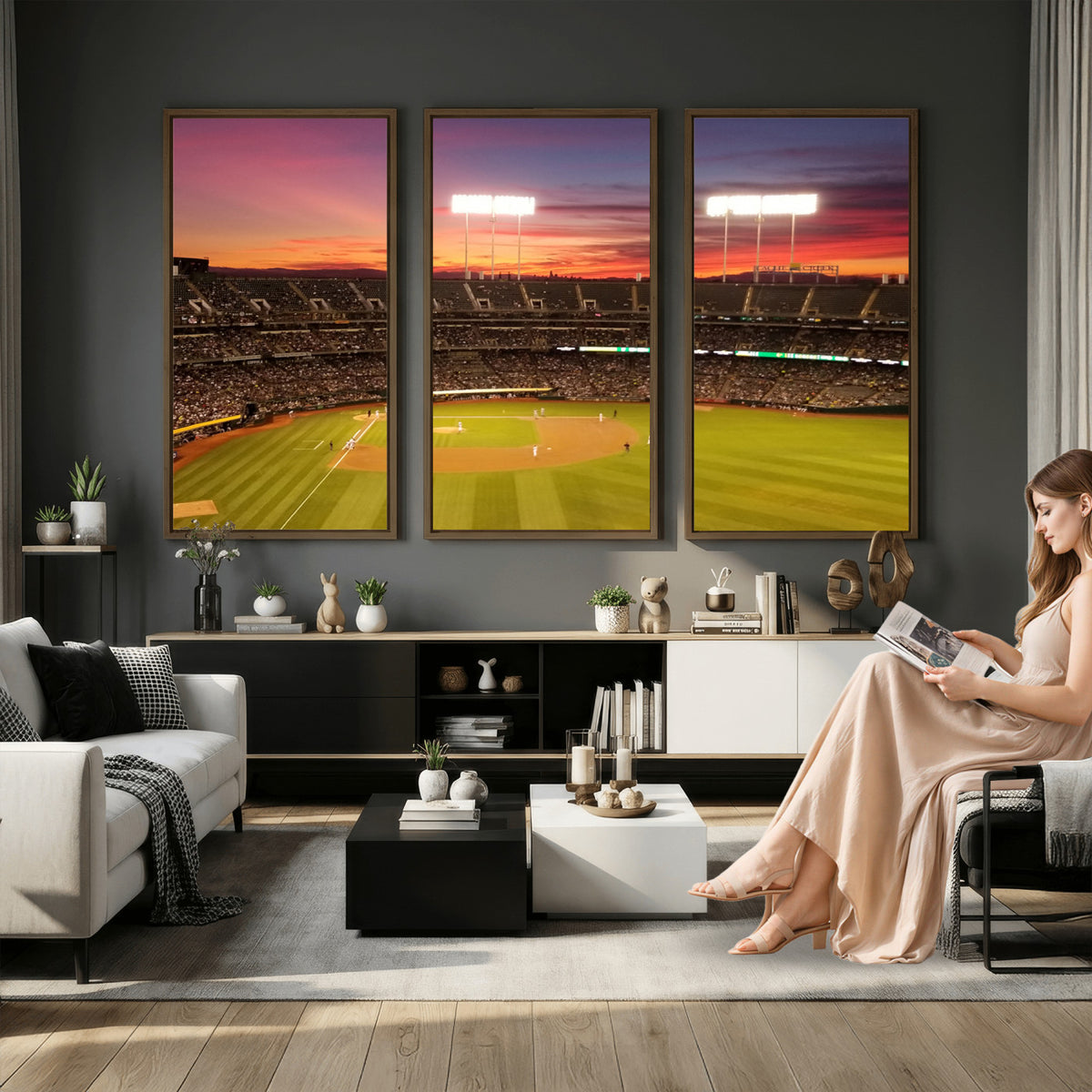 73718-MGV-CV-36X24 - Oakland Athletics Baseball Team Print, Oakland Coliseum