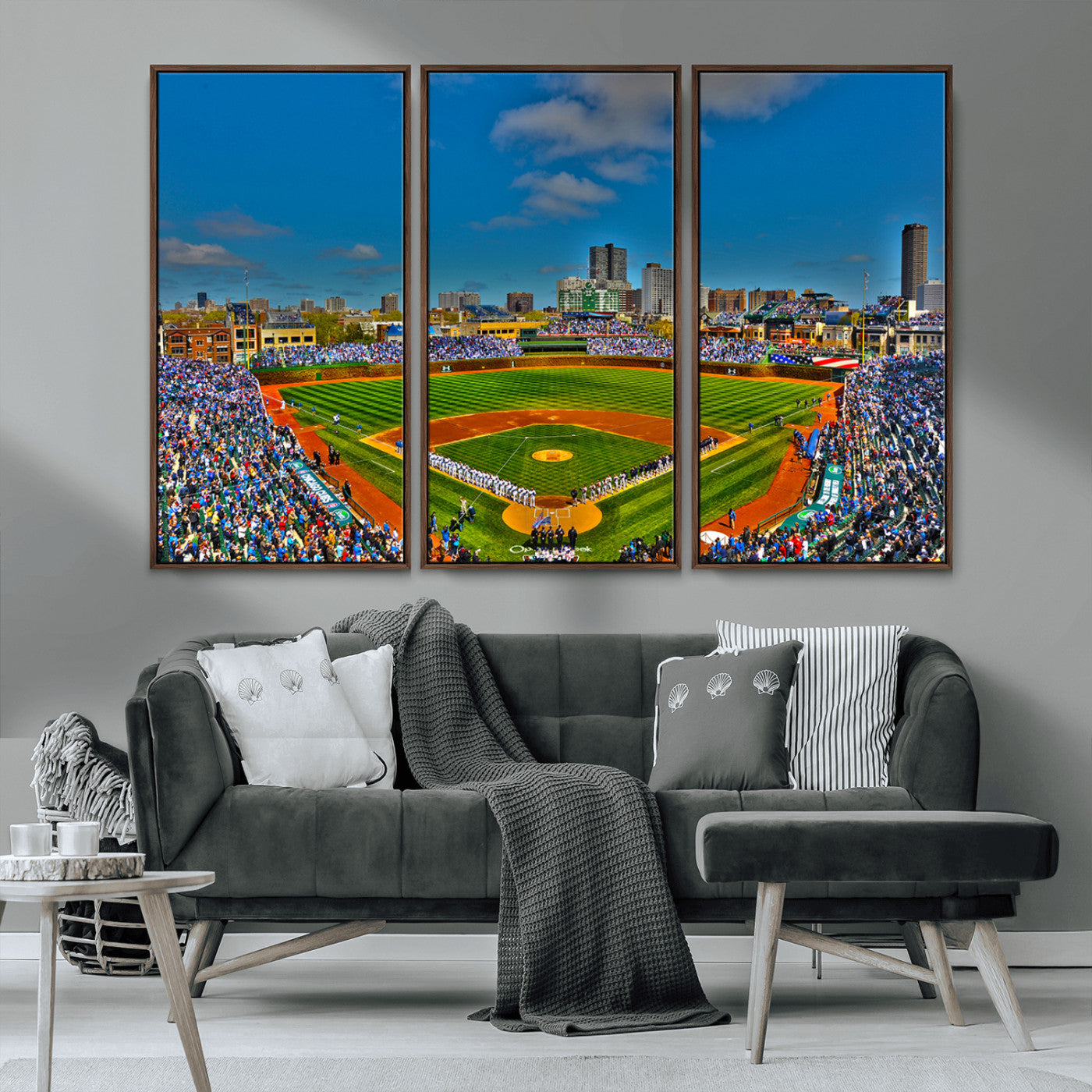 MGV-FC-48X32-3P - Wrigley Field Chicago Cubs Canvas Wall Art - Iconic Baseball Stadium Print for Sports Lovers - Ready
