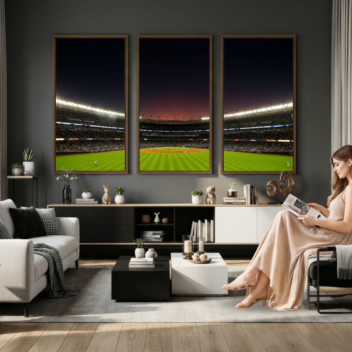 59138-MGV-CV-36X24 - Yankee Stadium Night Game Triple Canvas, New York Yankees Stadium Wall Art