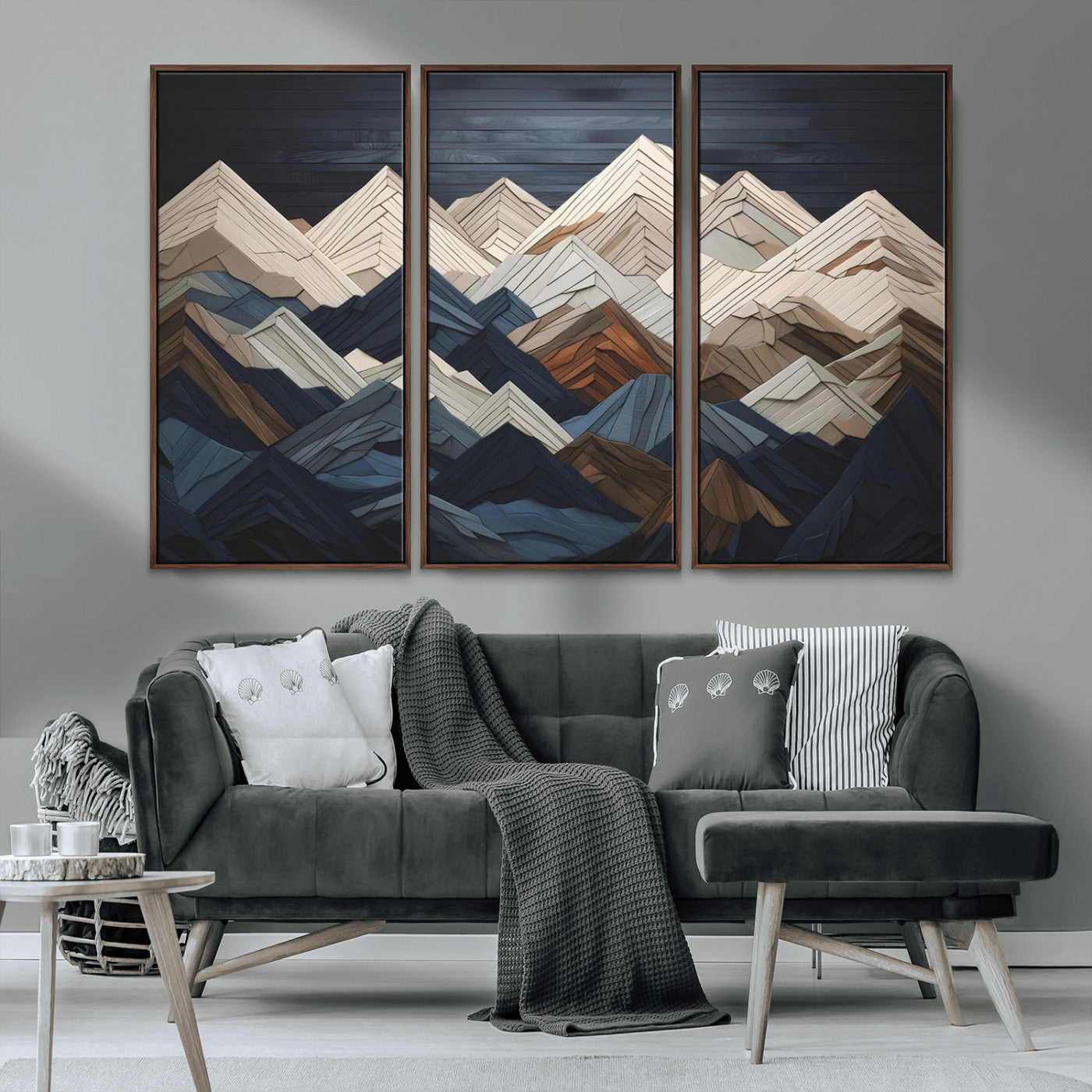MGV-FC-48X32-3P - Mountain Range Art Wood Style Wall Art - Ready to Hang 3-Piece Set for Modern Rustic Decor, Abstract