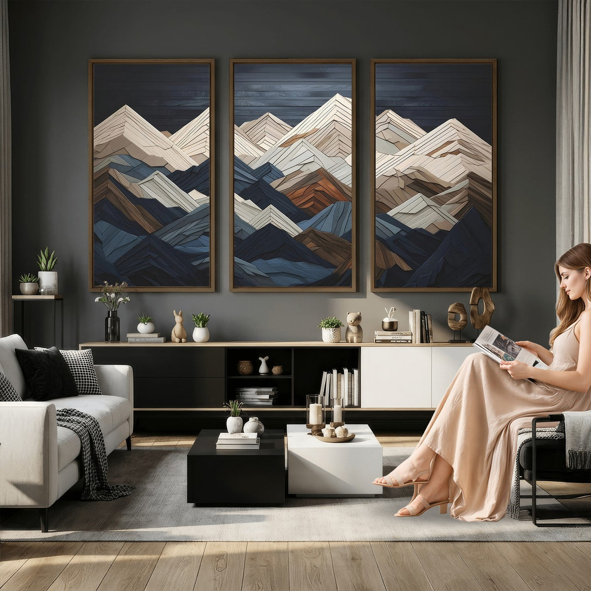 12896-MGV-CV-24X16 - Mountain Wall Art, Modern Abstract Landscape Canvas Print