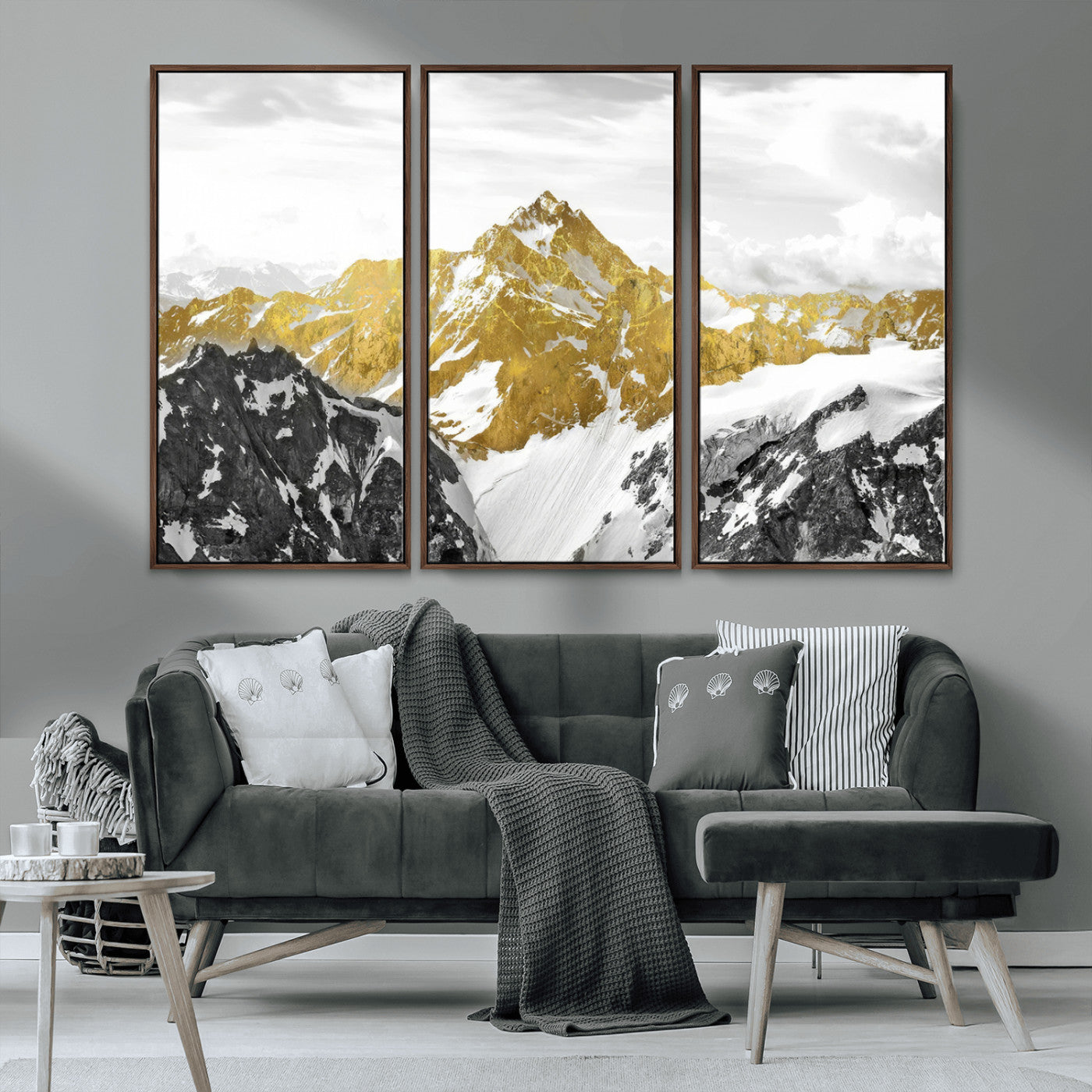 MGV-FC-48X32-3P - Gold Abstract Mountains Wall Art Print on Canvas, Nature Wall Art Print,
