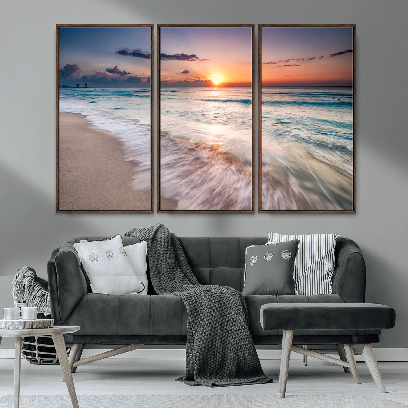 MGV-FC-48X32-3P - Sunset Beach Wall Art – Soothing Coastal Landscape, Ready to Hang for Tranquil Home Decor