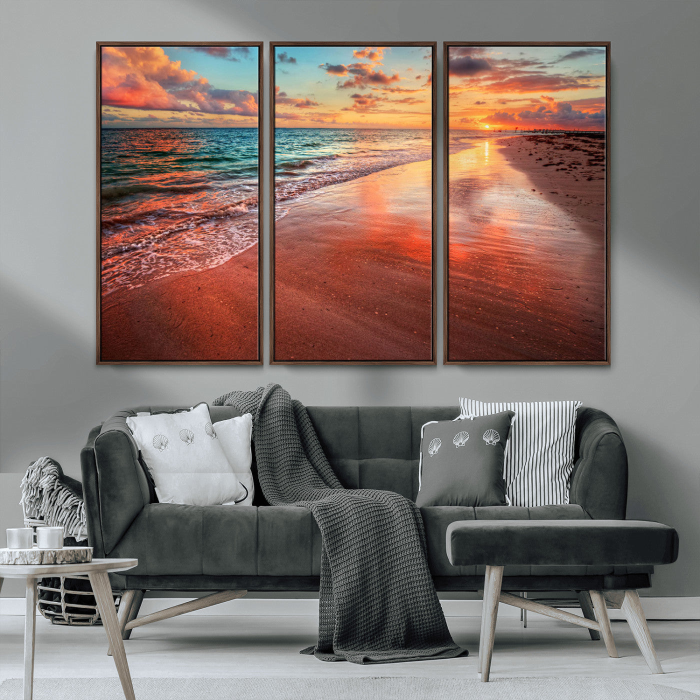 MGV-FC-48X32-3P - Sunset Beach Wall Art | Ocean Canvas Print | Coastal Wall Art | Tranquil Sunset Canvas Print