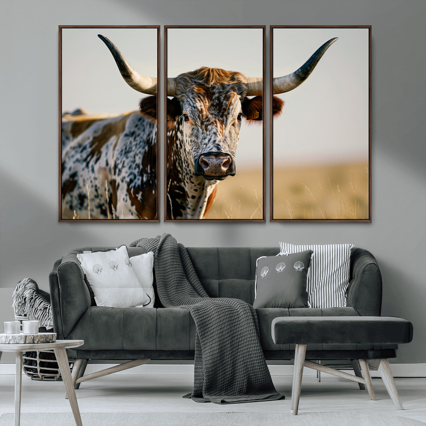 MGV-FC-48X32-3P - Texas Bull Longhorn Wall Art Canvas Print for Farm House Wall Decor, Farmhouse Wall Art Print