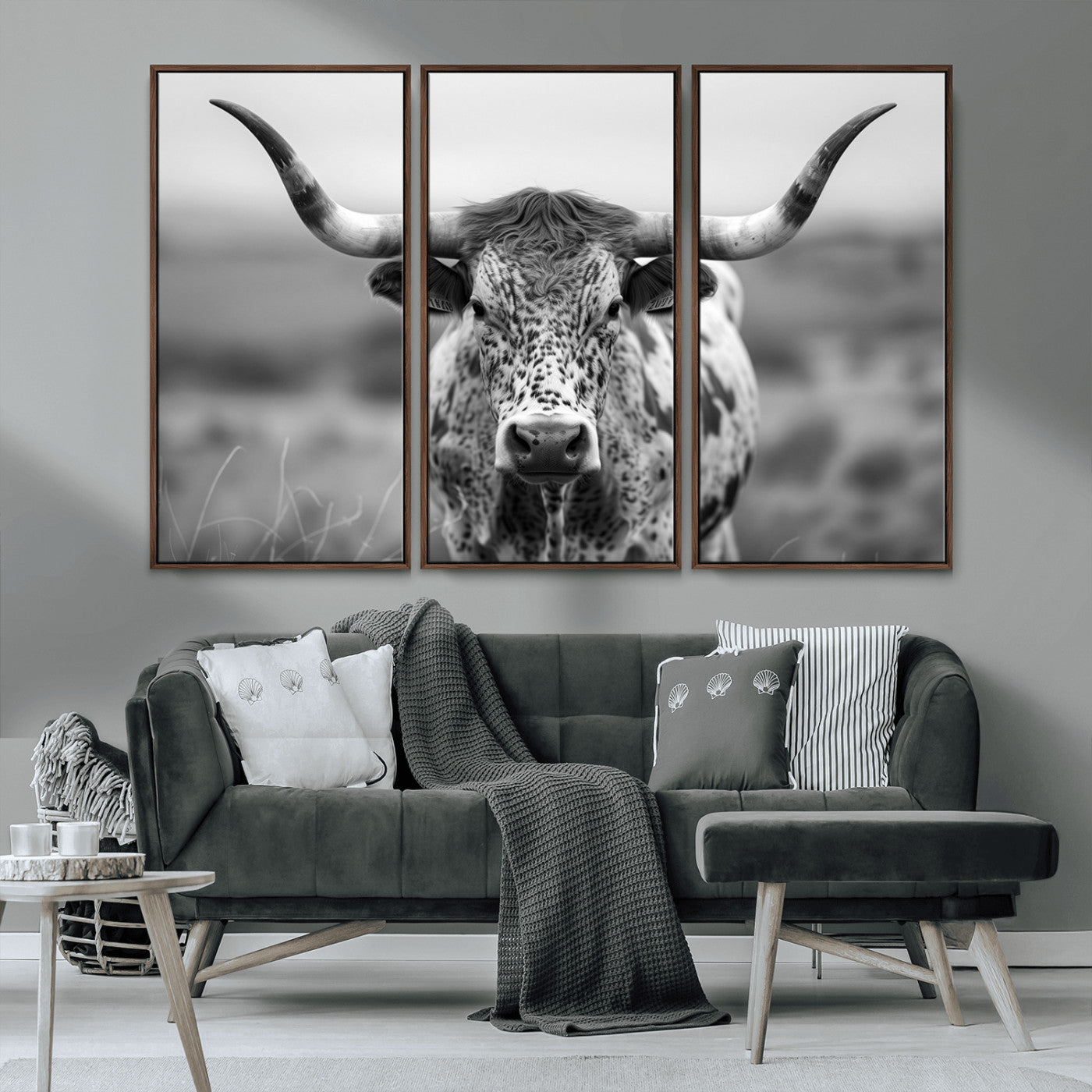 MGV-FC-48X32-3P - Texas Cow Longhorn Wall Art Canvas Print for Farm House Wall Decor, Farmhouse Wall Art Print