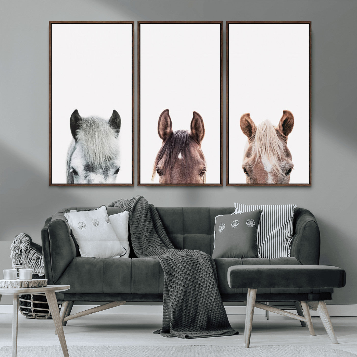 MGV-FC-48X32-3P - Horse Wall Art - Minimalist Horse Triptych Wall Art – Modern 3-Panel Giclée Canvas Featuring Horse