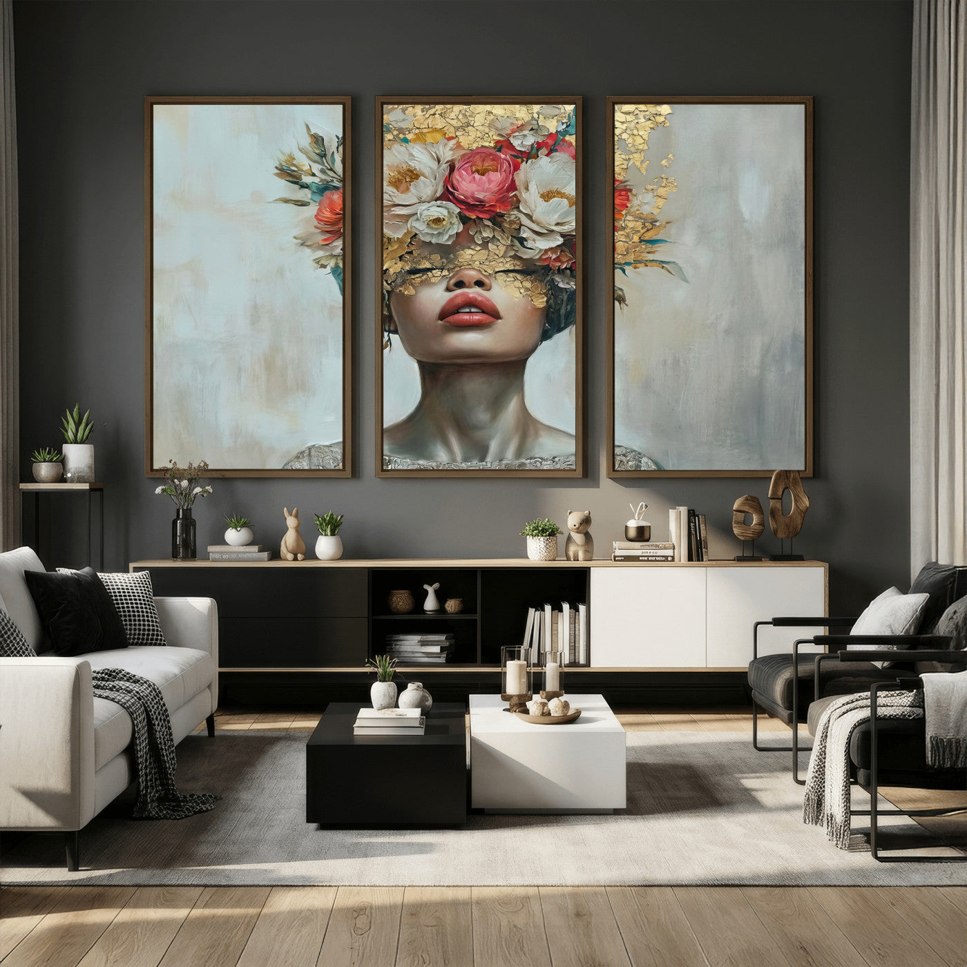 26919-MGV-CV-36X24 - Golden Petal Wall Art Canvas Print - Silhouette Woman Wall Art Canvas Print, Floral Woman Portrait