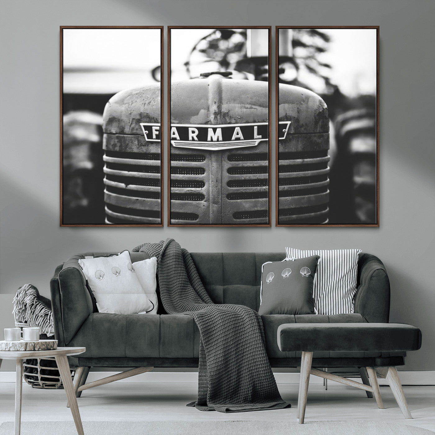 MGV-FC-48X32-3P - Vintage Farmall Tractor Wall Art Canvas Print, Rustic Farmhouse Decor Ready to Hang