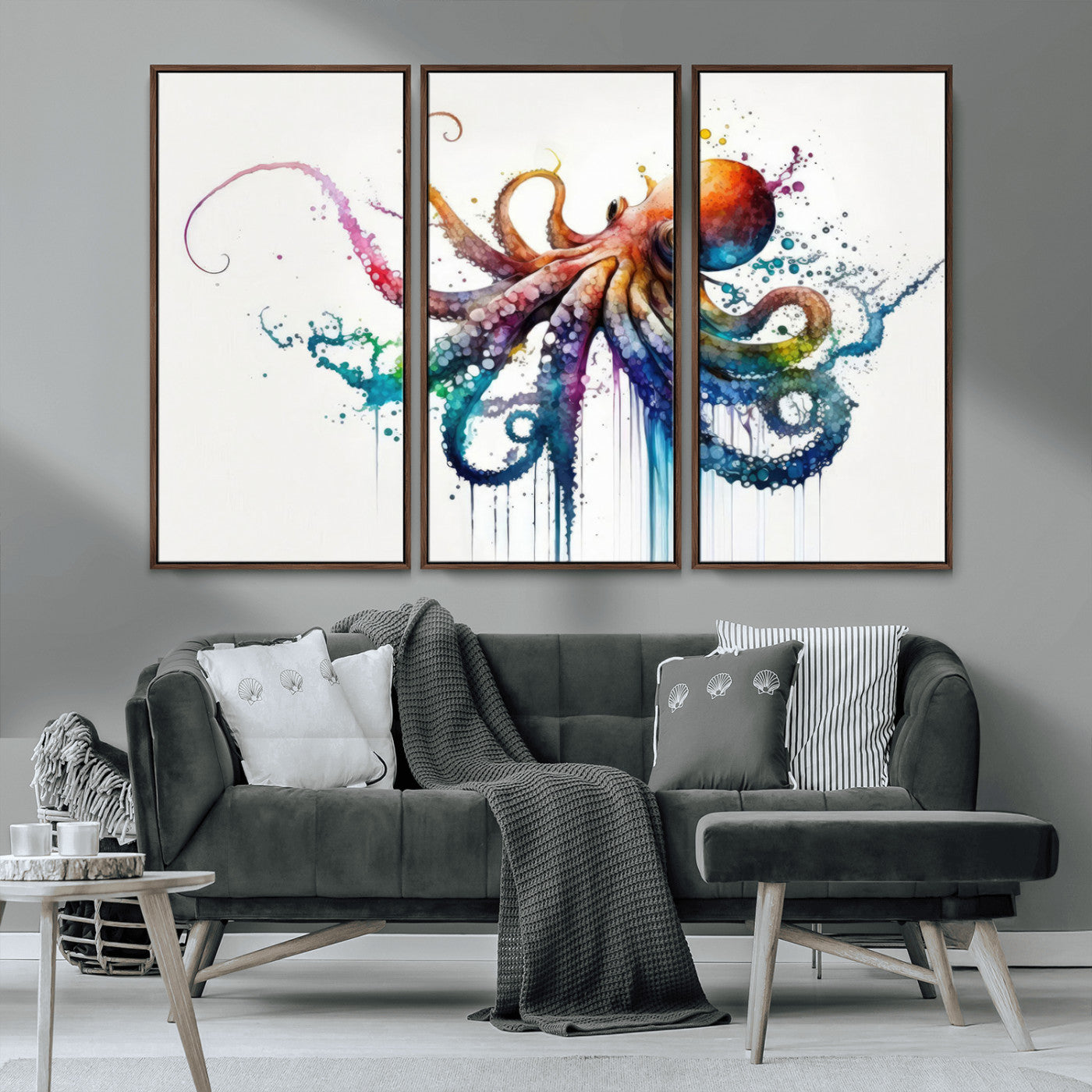 MGV-FC-48X32-3P - Watercolor Vibrant Octopus Wall Art Canvas Print | Abstract Sea Life Art | Colorful Marine Creature