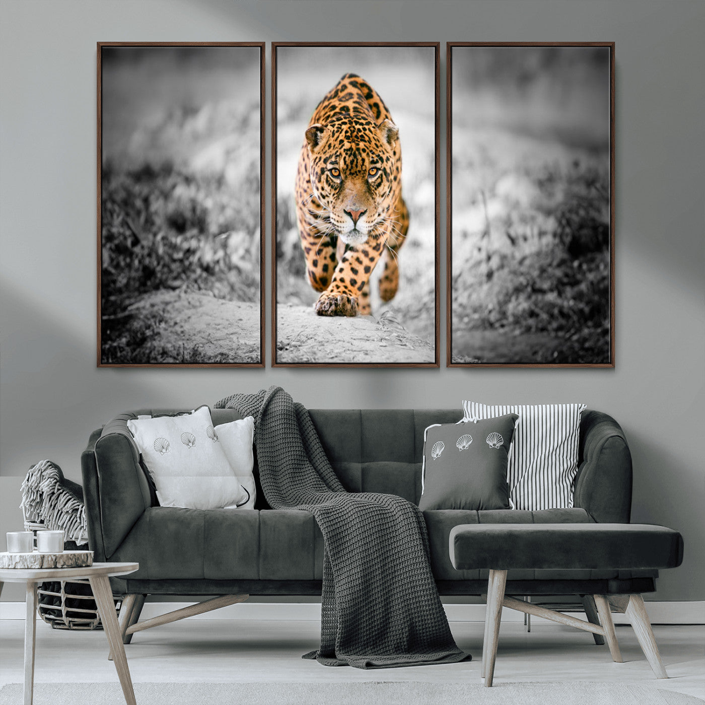 MGV-FC-48X32-3P - Jaguar Wall Art Canvas Print - Majestic Big Cat in Focused Pursuit - Ready to Hang
