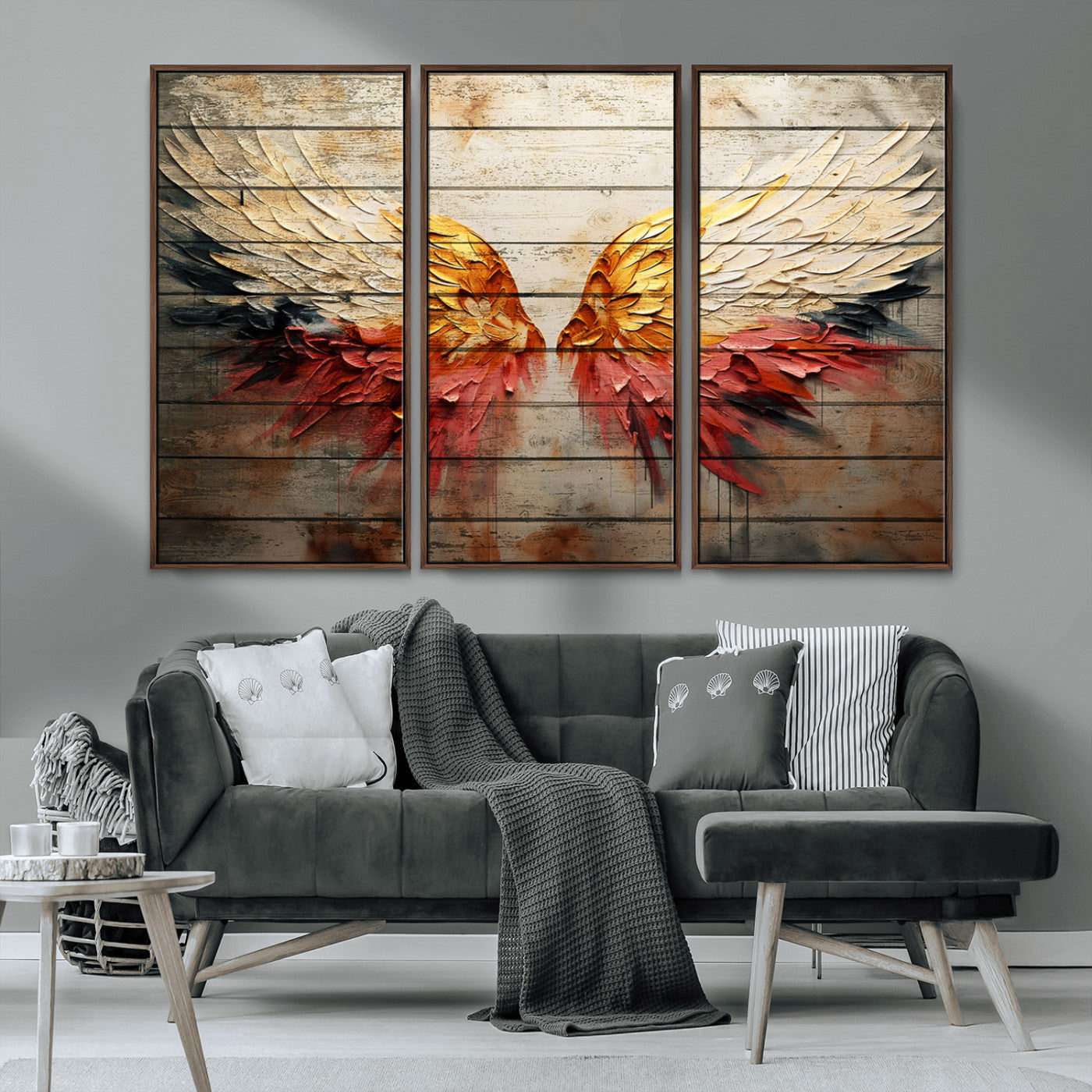 MGV-FC-48X32-3P - Abstract Angel Wings Canvas Wall Art – Framed and Ready to Hang Modern Angelic Wings Decor for