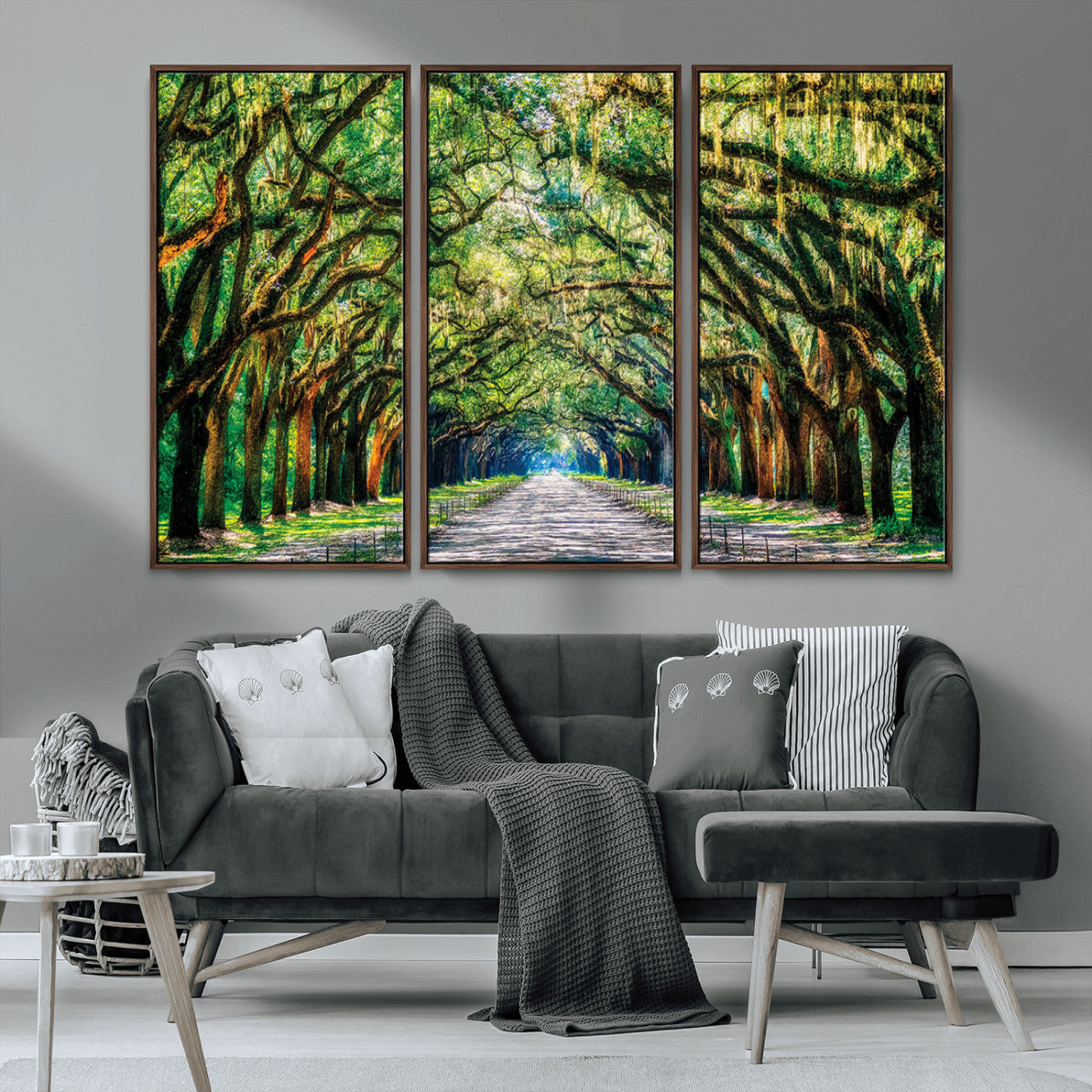 MGV-FC-48X32-3P - Serene Tree Tunnel Wall Art Canvas Print – Pathway Under Canopy of Lush Green Trees, Nature-Inspired