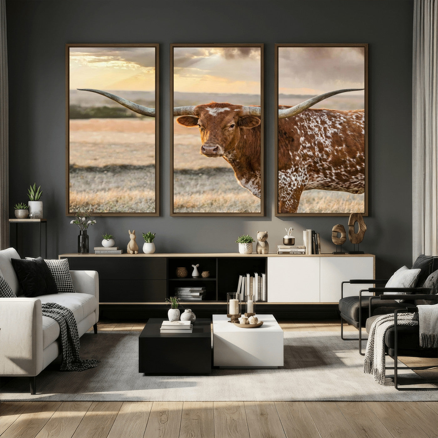 42715-MGV-CV-36X24 - Texas Longhorn Wall Art Canvas Print, Rustic Ranch Decor, Majestic Western Longhorn Cattle