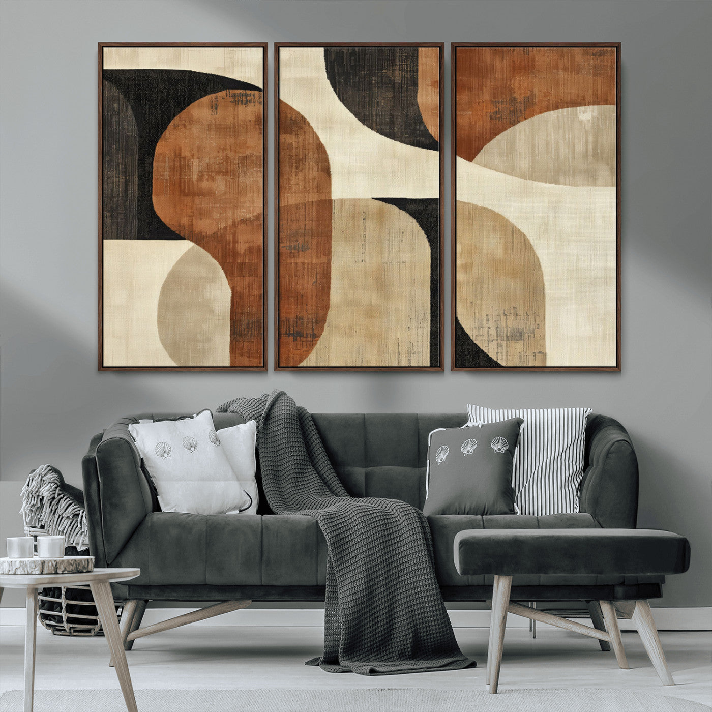 MGV-FC-48X32-3P - Wabi Sabi Abstract Wall Art Canvas Print | Large Minimalist Modern Geometric Wall Decor for Living