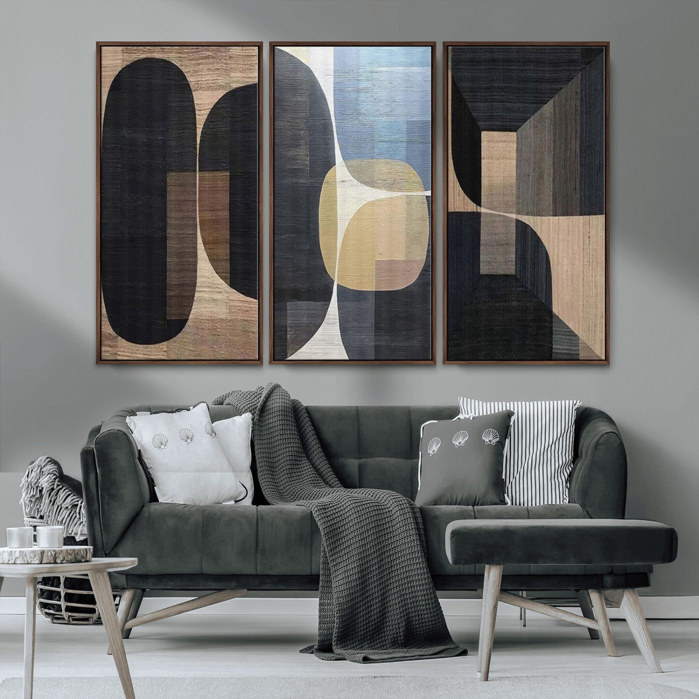 MGV-FC-48X32-3P - Minimalist Wabi Sabi Abstract Geometric Wall Art Canvas Print – Modern Minimalist Shapes – Ready to