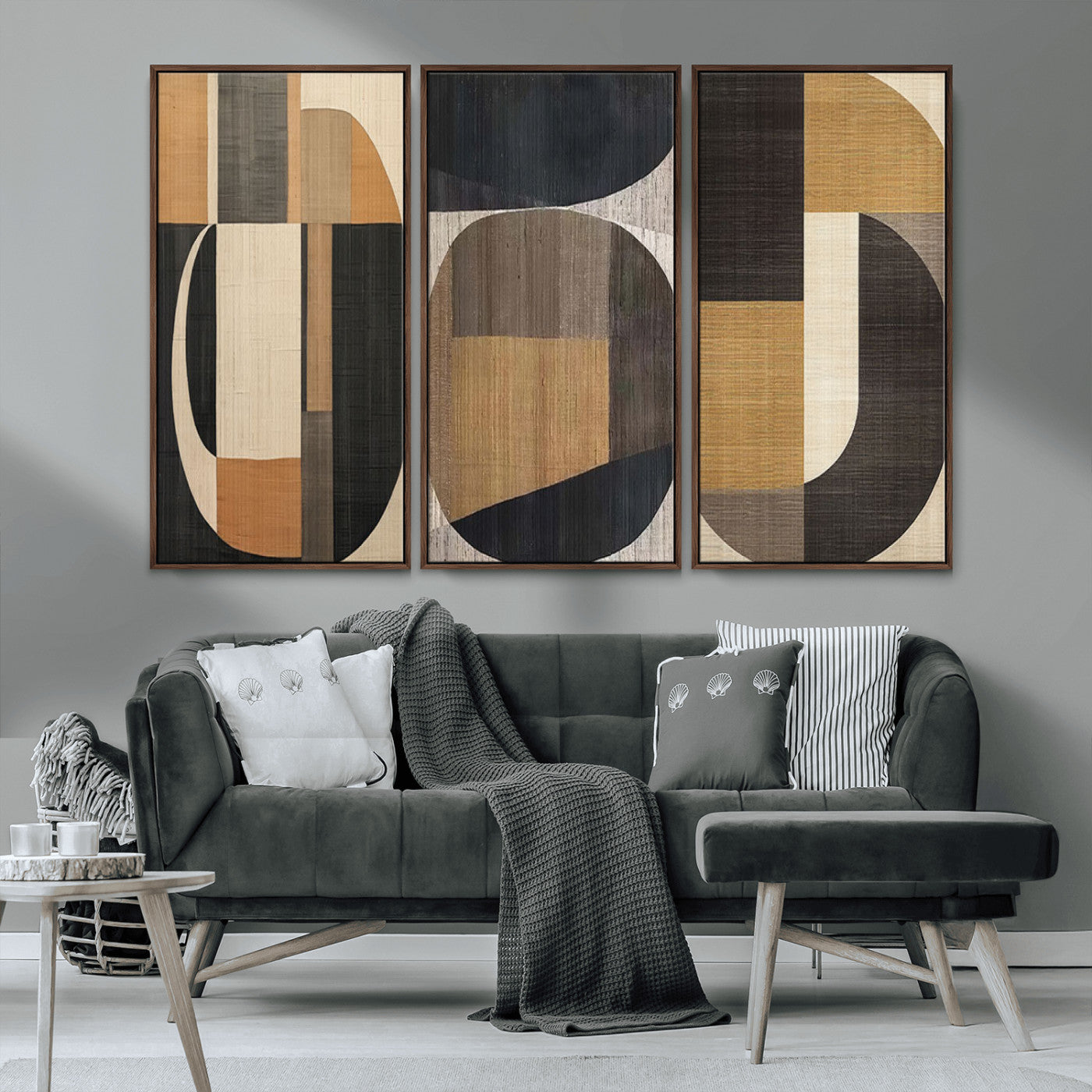MGV-FC-48X32-3P - Modern Brown Wabi Sabi Abstract Wall Art Canvas Print Set, Minimalist Wall Art