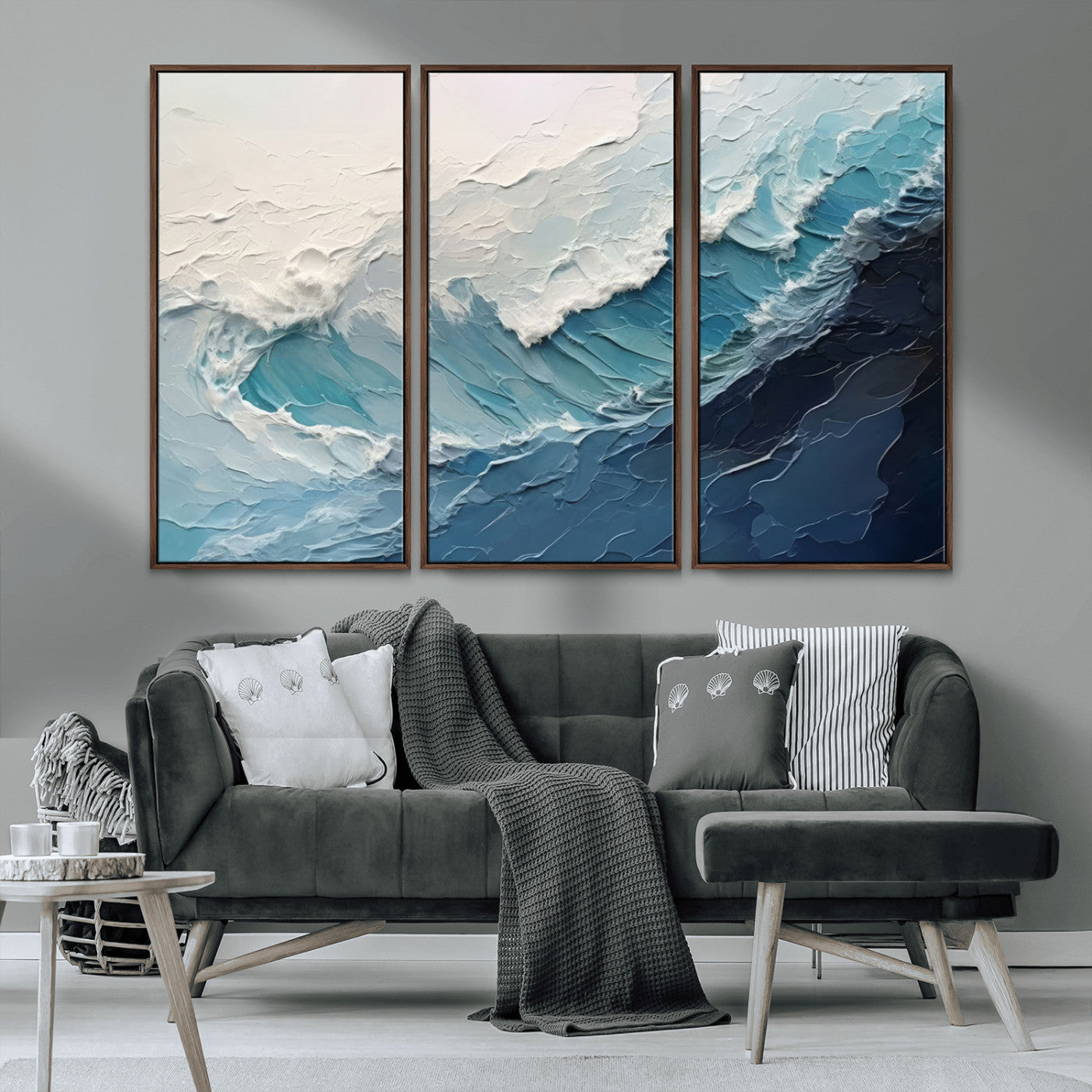 MGV-FC-48X32-3P - Ocean Wave Canvas Wall Art Print - Coastal Wall Decor for Living Room - Large Ocean Wave Wall Art