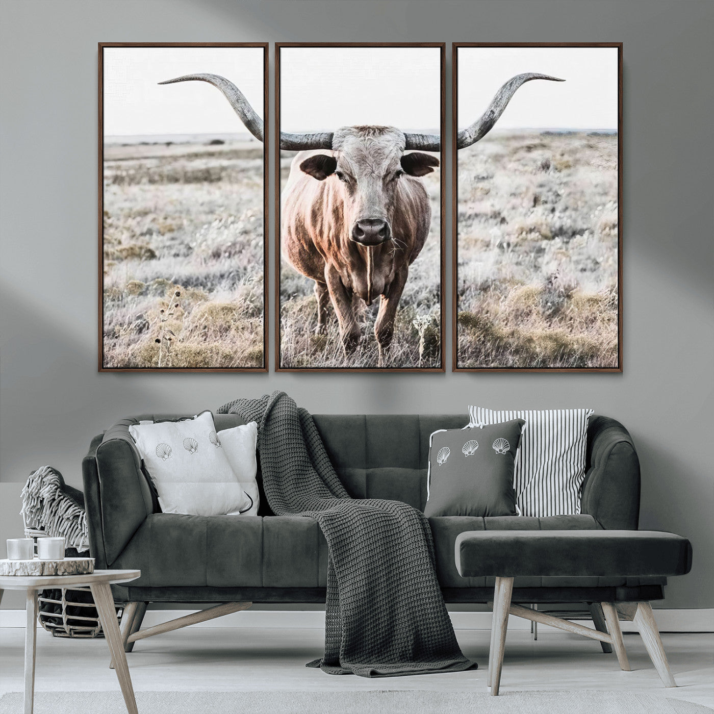 -Rustic Texas Longhorn Wall Art Canvas Print | Western Farmhouse Decor for Living Room or Office,