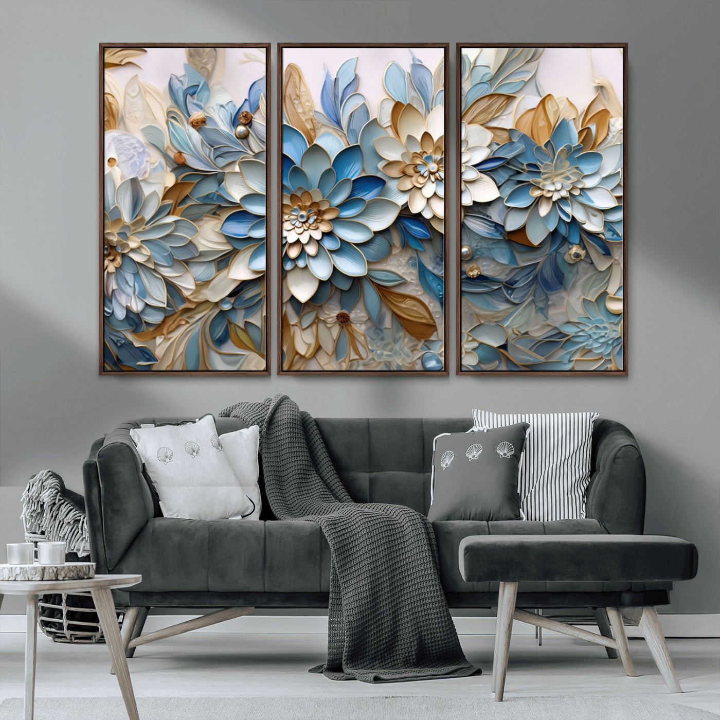 MGV-FC-48X32-3P - Blu Abstract Flower Wall Art Canvas Print