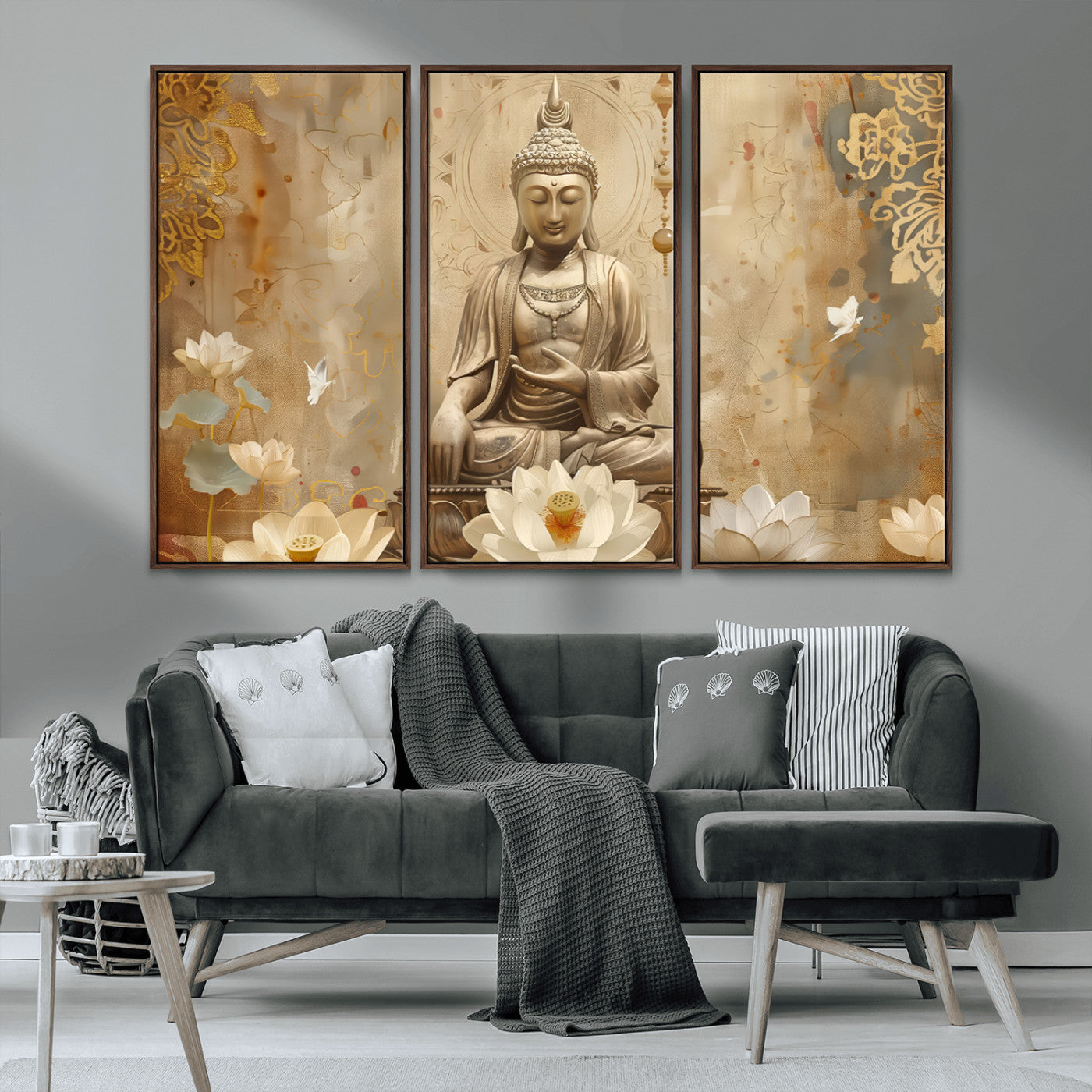 MGV-FC-48X32-3P - Buddha Wall Art Canvas Print, Buddha Meditation Room Decor, Yoga Room Wall Decor