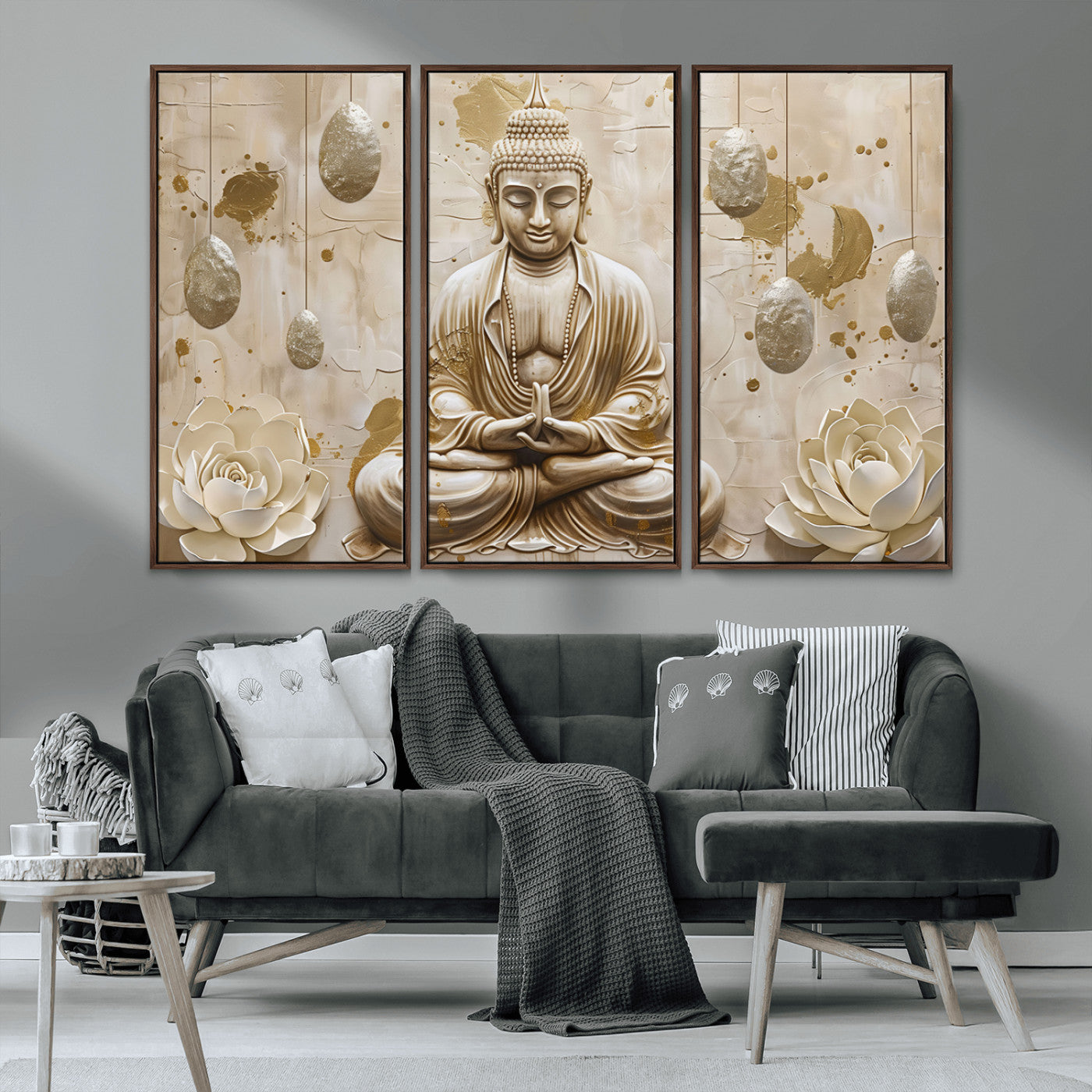 MGV-FC-48X32-3P - Serene Buddha Wall Art | Yoga Room Decor and Meditation Wall Art Print | Framed and Ready to Hang
