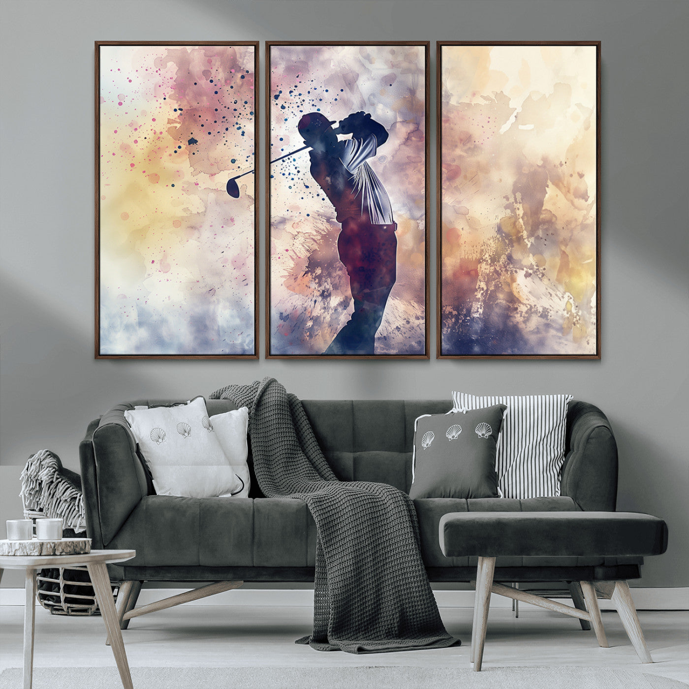 MGV-FC-48X32-3P - Abstract Watercolor Golf Player Wall Art Canvas Print