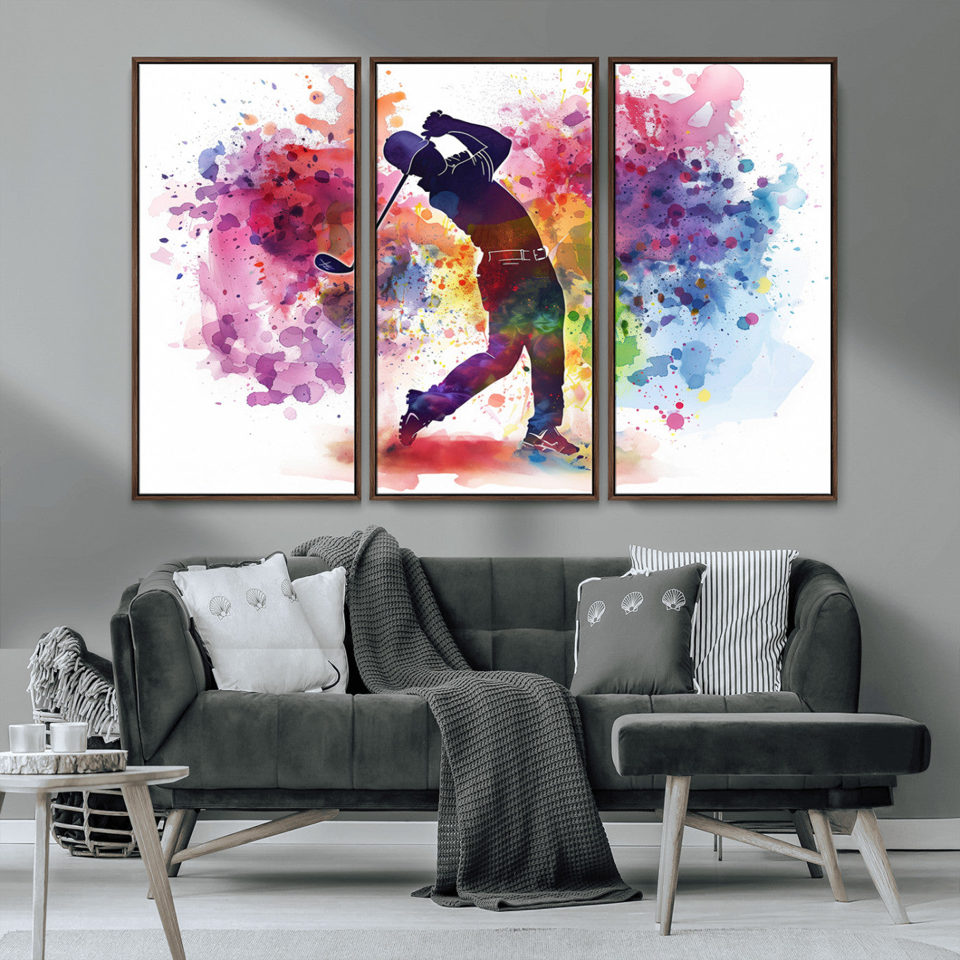 MGV-FC-48X32-3P - Colorful Golfer Swing Wall Art Canvas Print - Ready to Hang, Framed Sports Decor