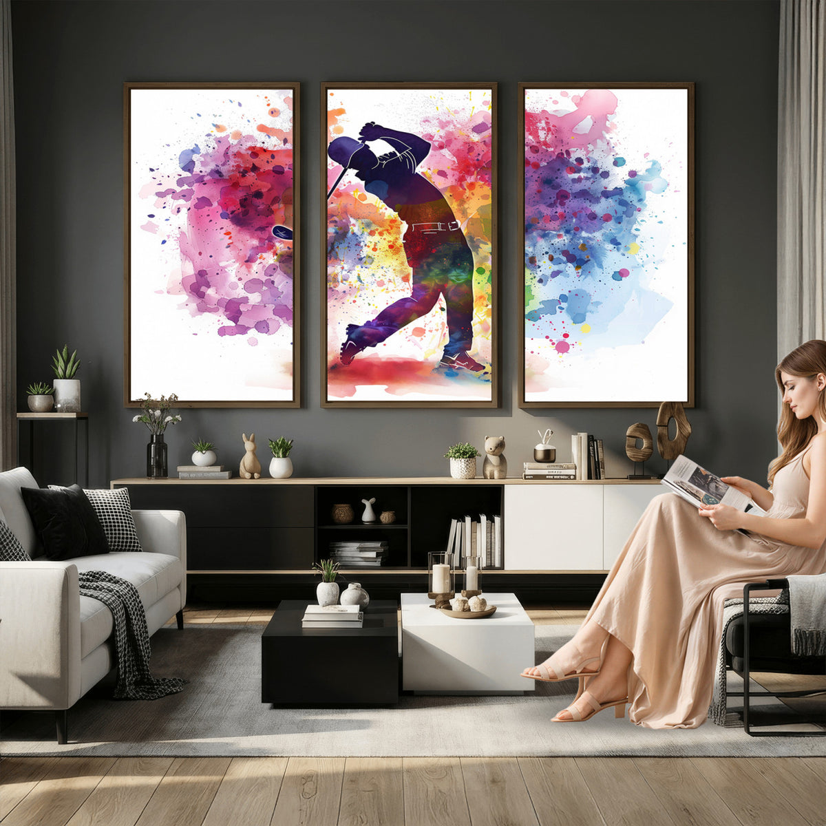 66537-MGV-CV-36X24 - Colorful Golfer Swing Wall Art Canvas Print, Ready to Hang