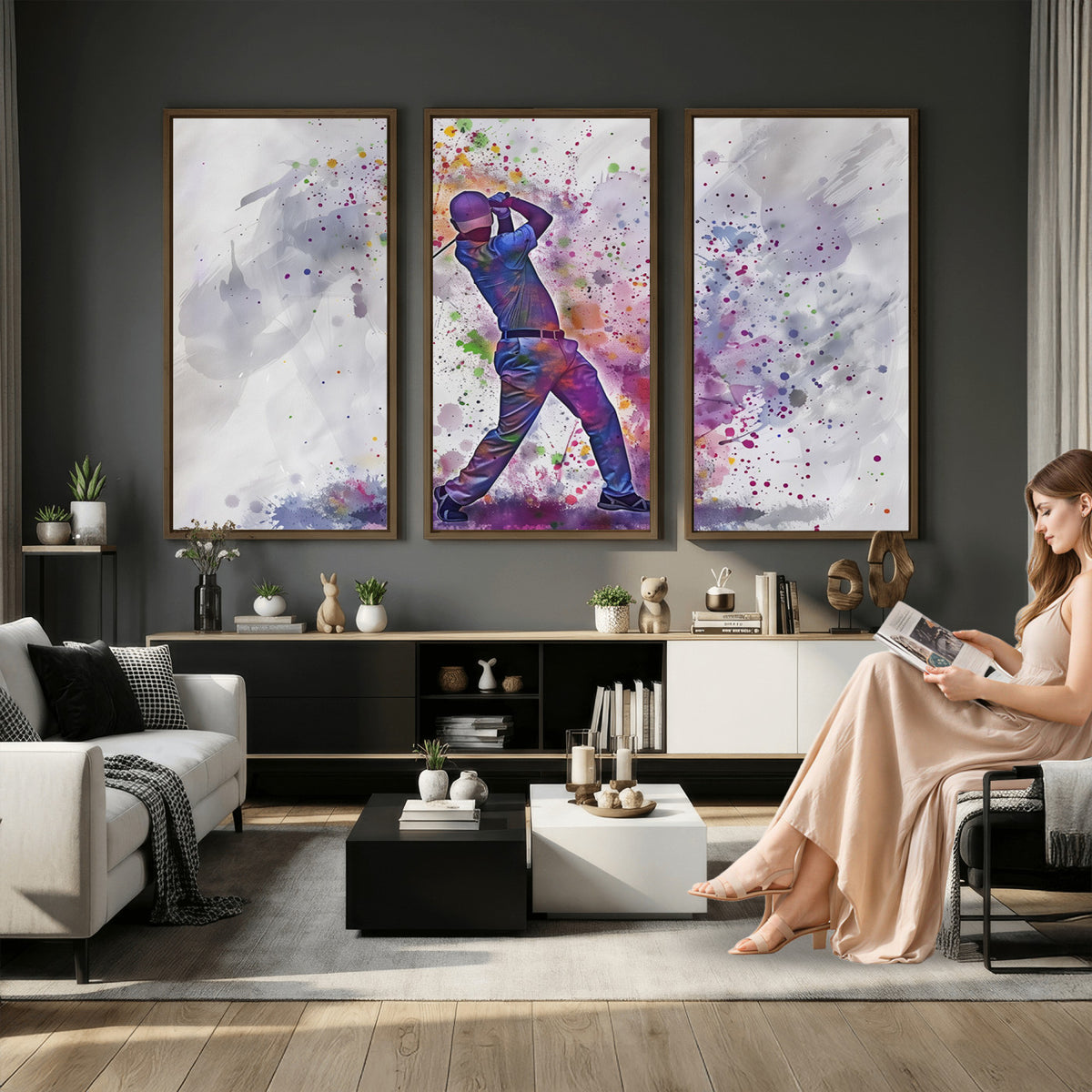 60116-MGV-CV-36X24 - Watercolor Golf Swing Wall Art Canvas Print, Vibrant, Framed and Ready to Hang