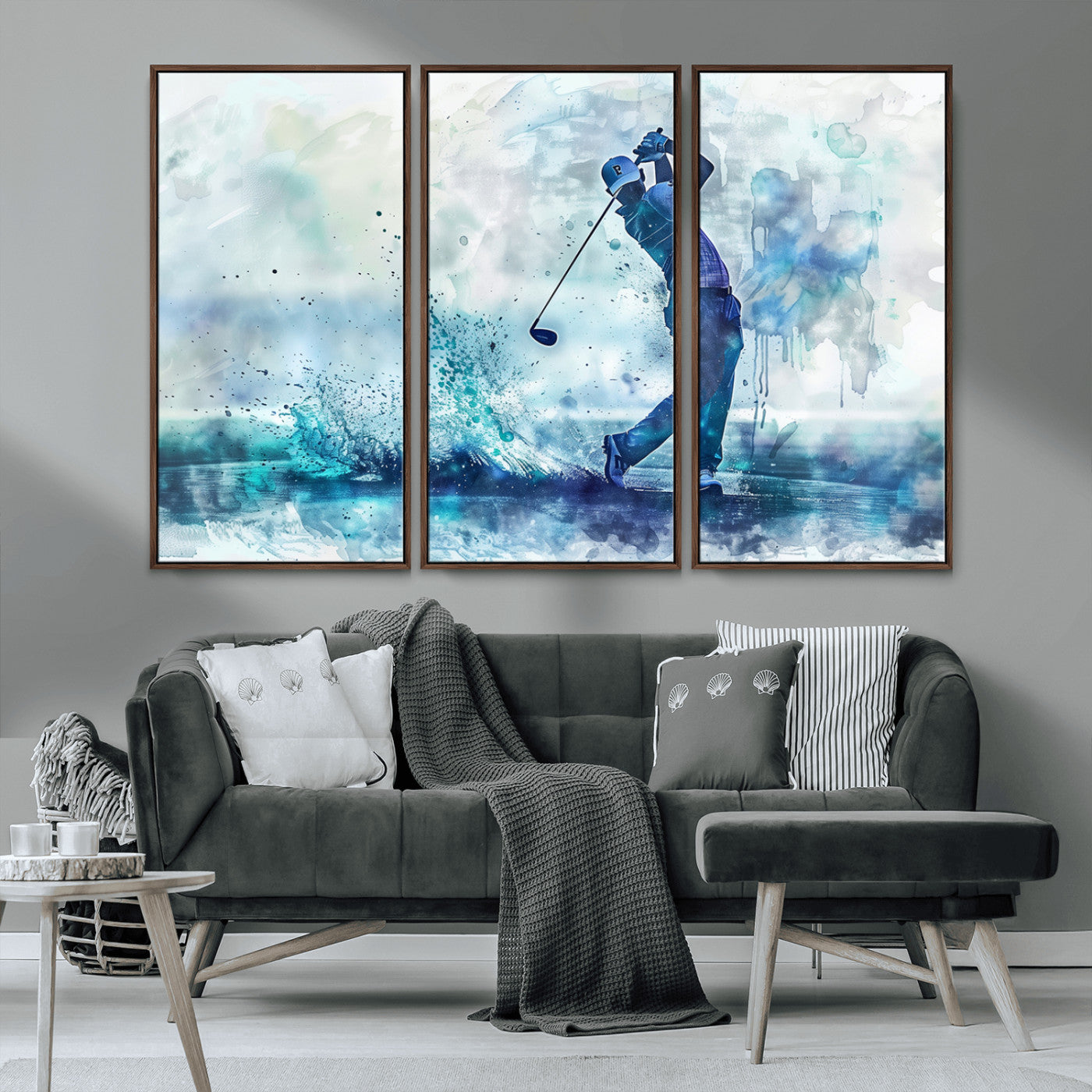 MGV-FC-48X32-3P - Golf Swing Wall Art Canvas Print - Sports-Inspired Watercolor Decor - Ready to Hang