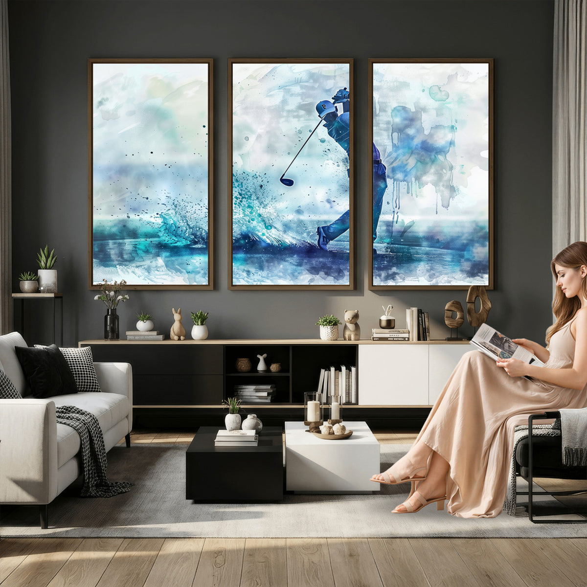 45328-MGV-CV-36X24 - Watercolor Abstract Golf Swing Wall Art Canvas Print