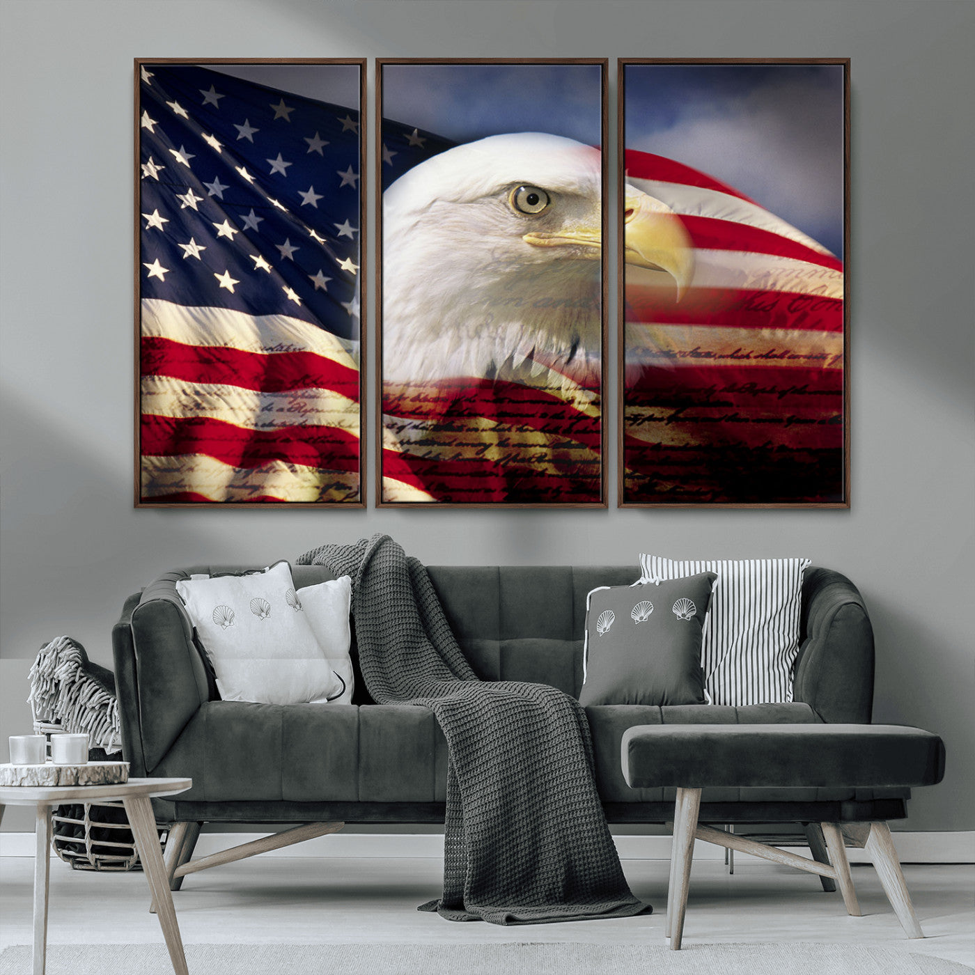 MGV-FC-48X32-3P - American Flag Eagle Symbol Wall Art, American Flag Eagle Wall Art Canvas Print